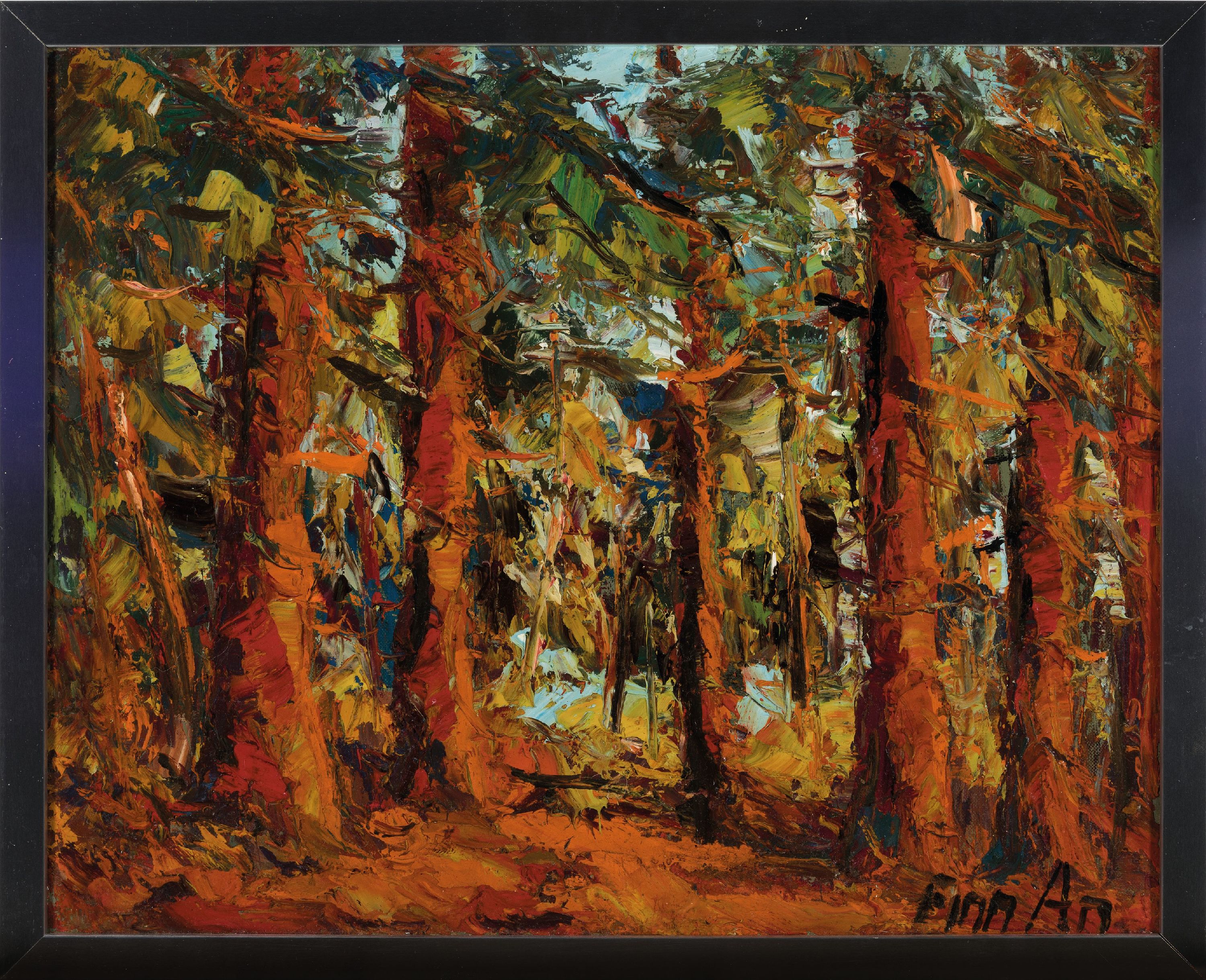 Detail k: Finn Andersen, 1909-1987 dänischer Maler, herbstliche Waldlandschaft, Öl/Lwd, expressiver Pinselduktus, pastoser Farbauftrag, sign. Finn An., ...