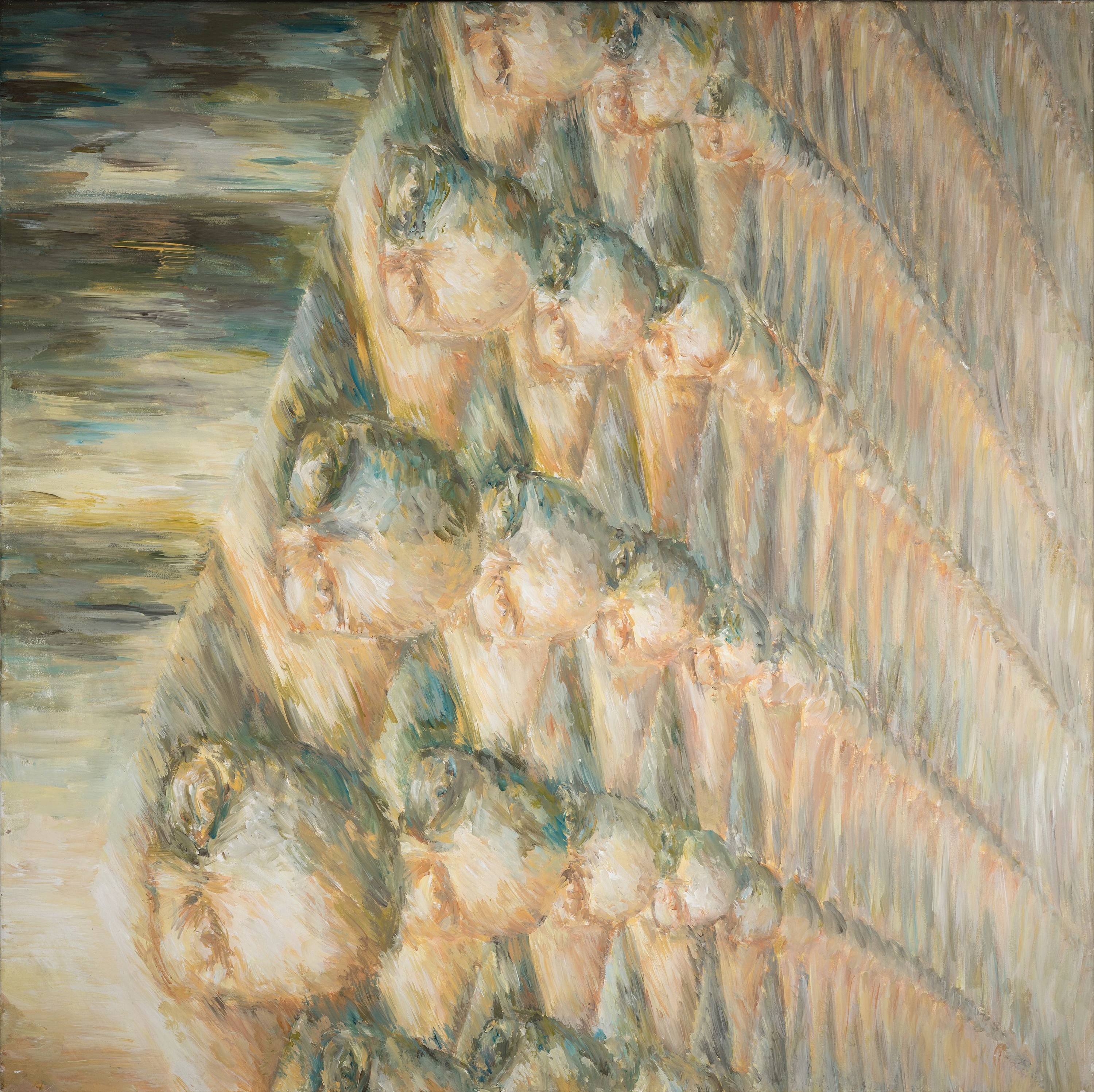 Detail k: Holger Krämer, 1961-2016 Mannheim, Serielles Denken und Betonköpfe, Öl/Lwd, rückseitig signiert und dat. 1997, ca. 110x110cm