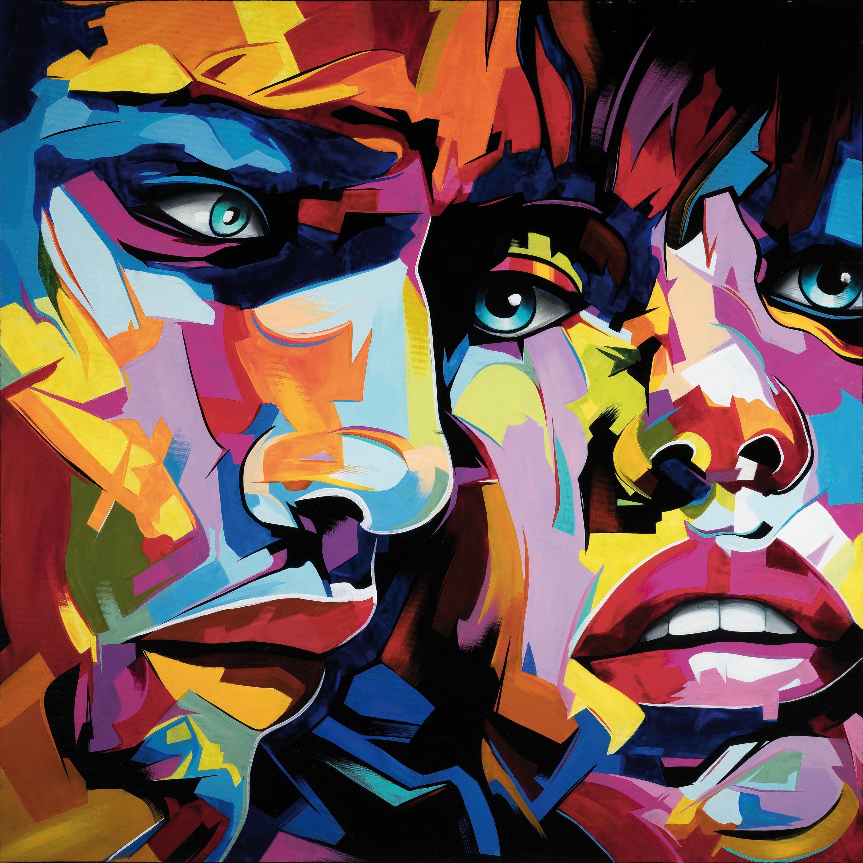 Unbekannter zeitgen. Künstler-- Name folgt Gesichter, Acryl auf Lwd, unsigniert, ca. 100x100cm
