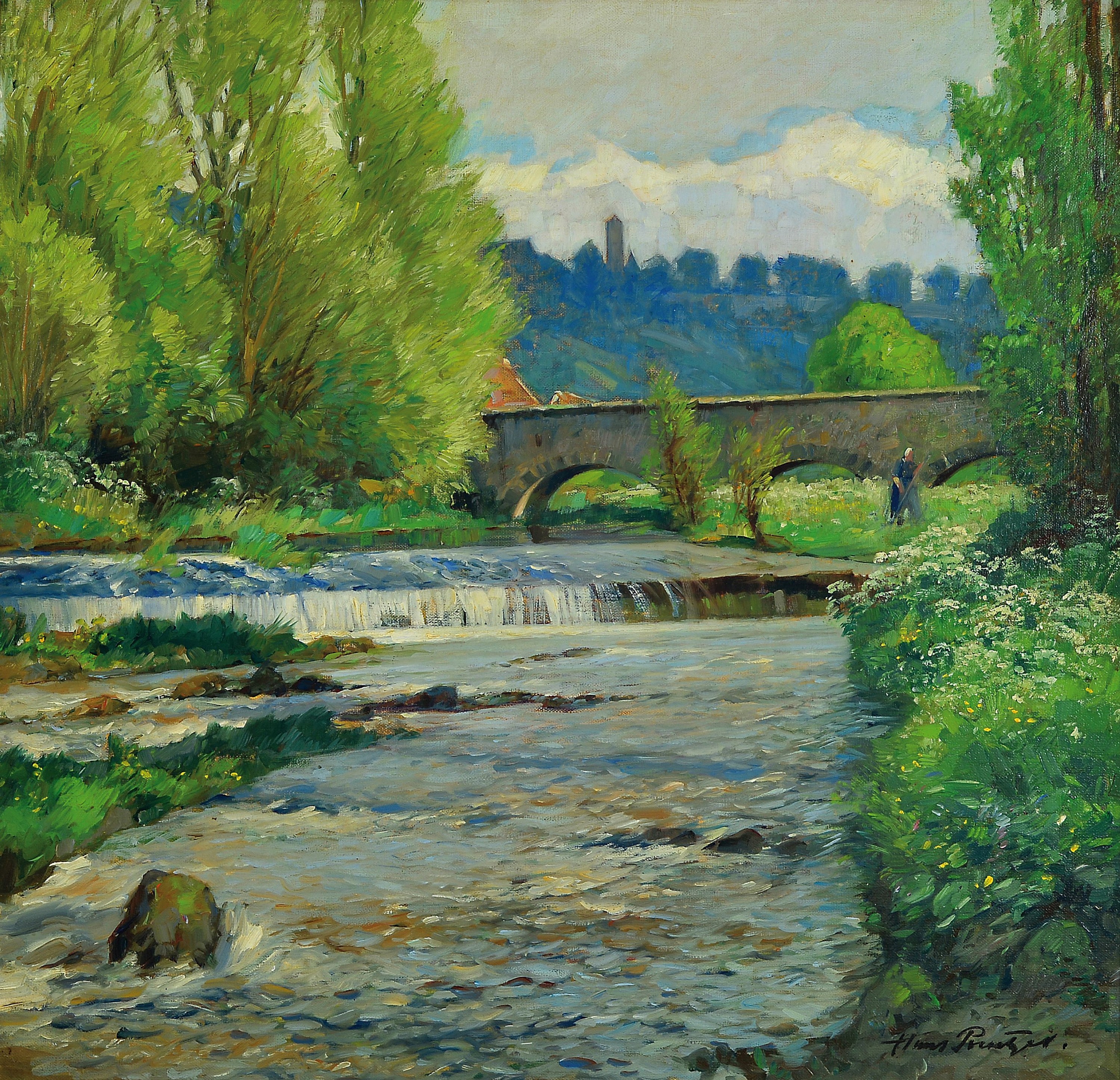 Hans Prentzel, 1880 Berlin-1956 Rothenburg ob der Tauber, Im Taubertal, so rückseitig betitelt, Öl/Lwd, rechts unten sign., ca. 49x 51cm, R. ca. ...