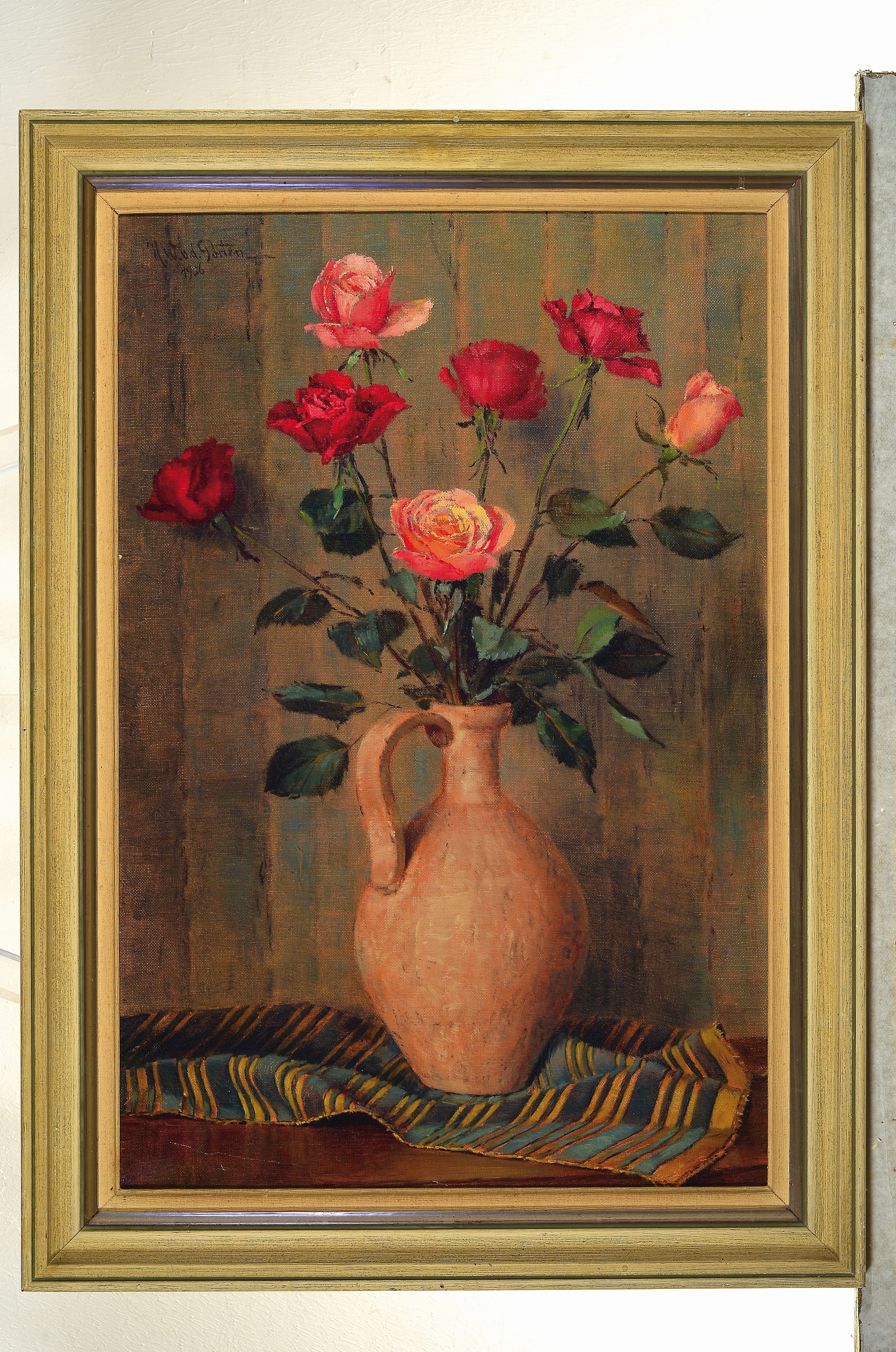 Detail k: Heinz-Werner van der Porten, geb. 1930 Düsseldorf, Stillleben mit Rosen in Tonkrug, Öl/Lwd, links oben signiert und dat. 1956, ca. 60x40cm, R. ca. ...