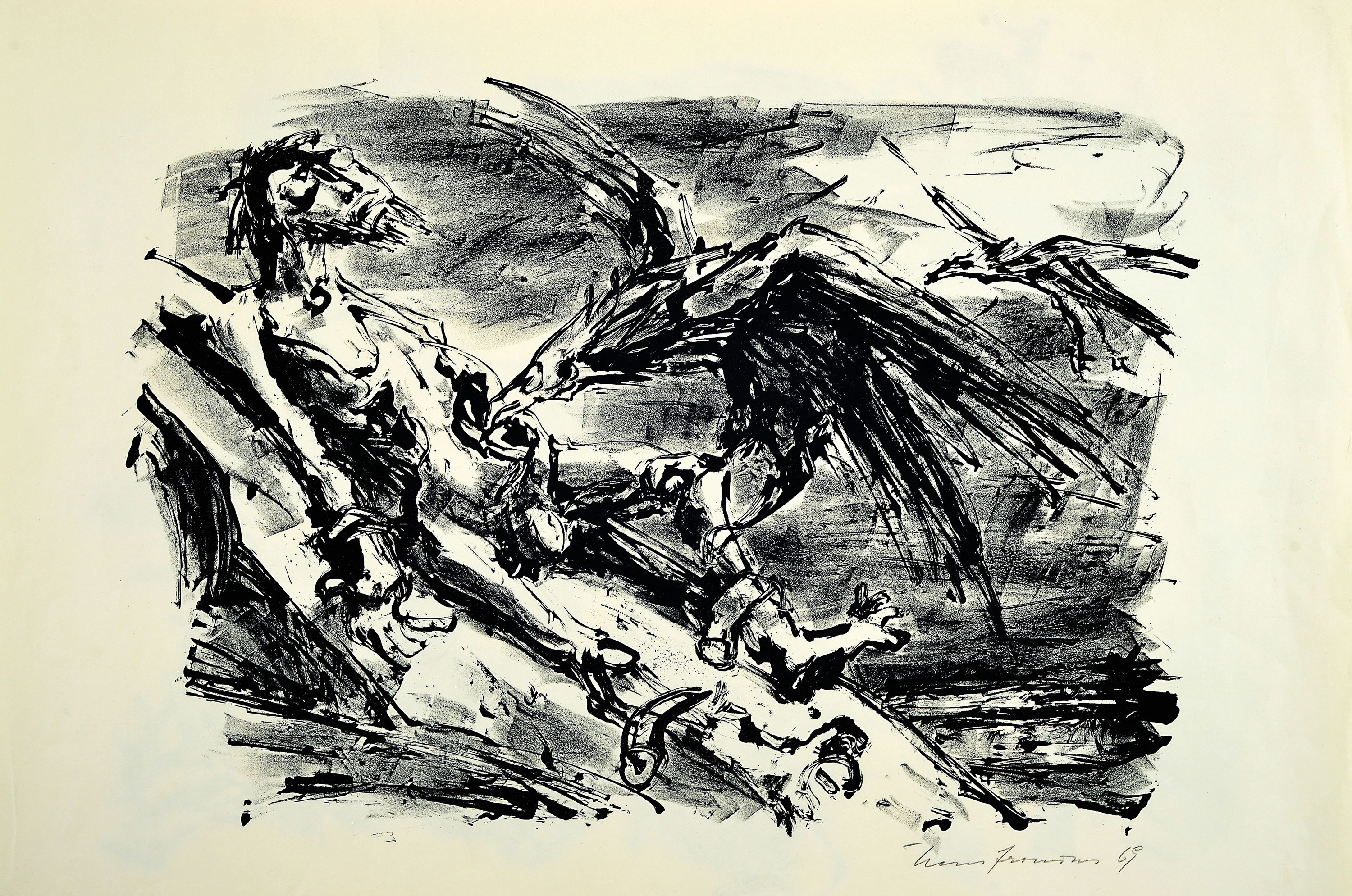 Hans Fronius, 1903 Sarajevo-1988 Mödling, 2 Lithographien, Prometheus und König Lear, beide handsign. und bez. Probedruck bzw. Künstlerexempl., ...
