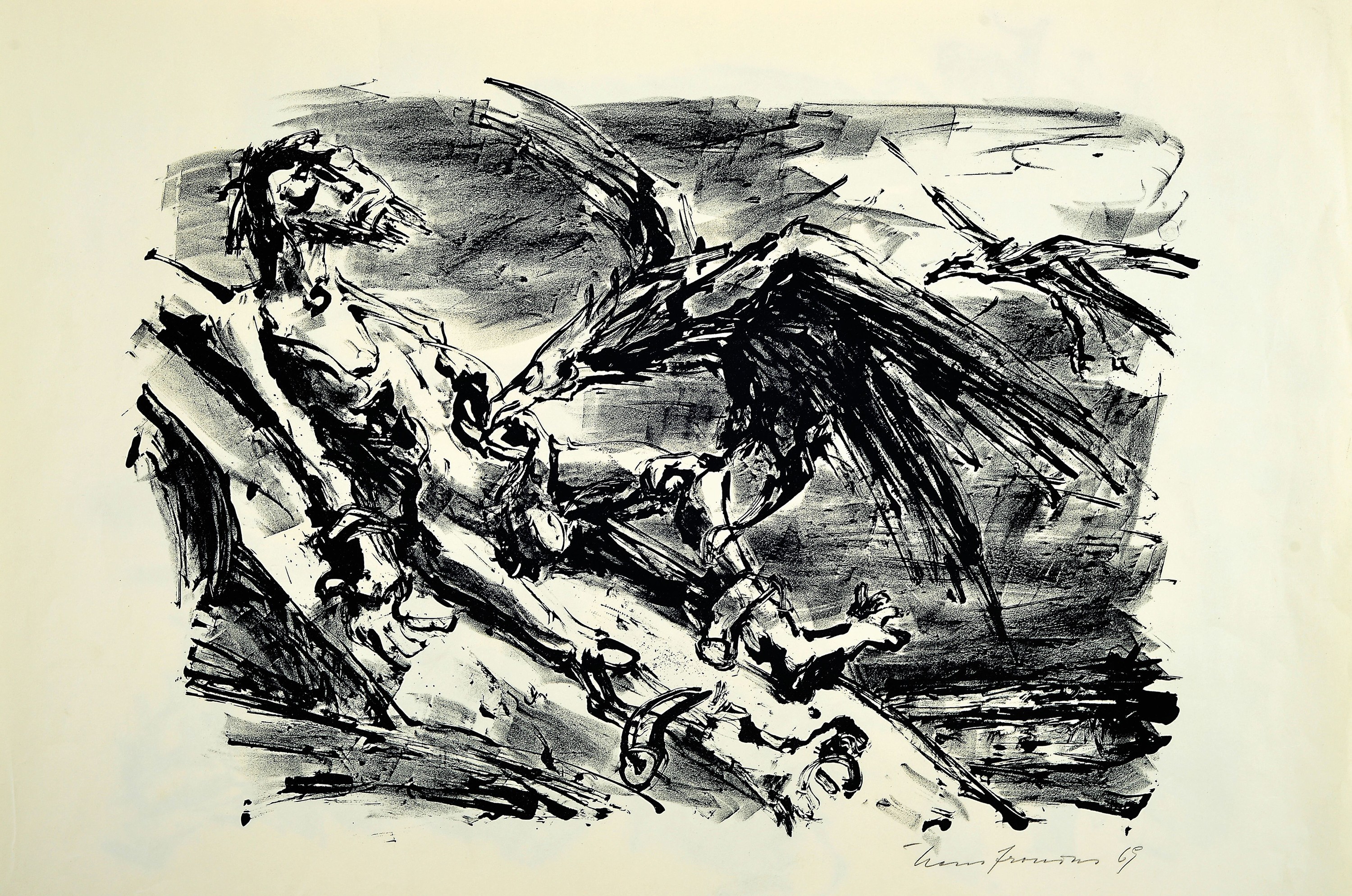 Detail k: Hans Fronius, 1903 Sarajevo-1988 Mödling, 2 Lithographien, Prometheus und König Lear, beide handsign. und bez. Probedruck bzw. Künstlerexempl., ...