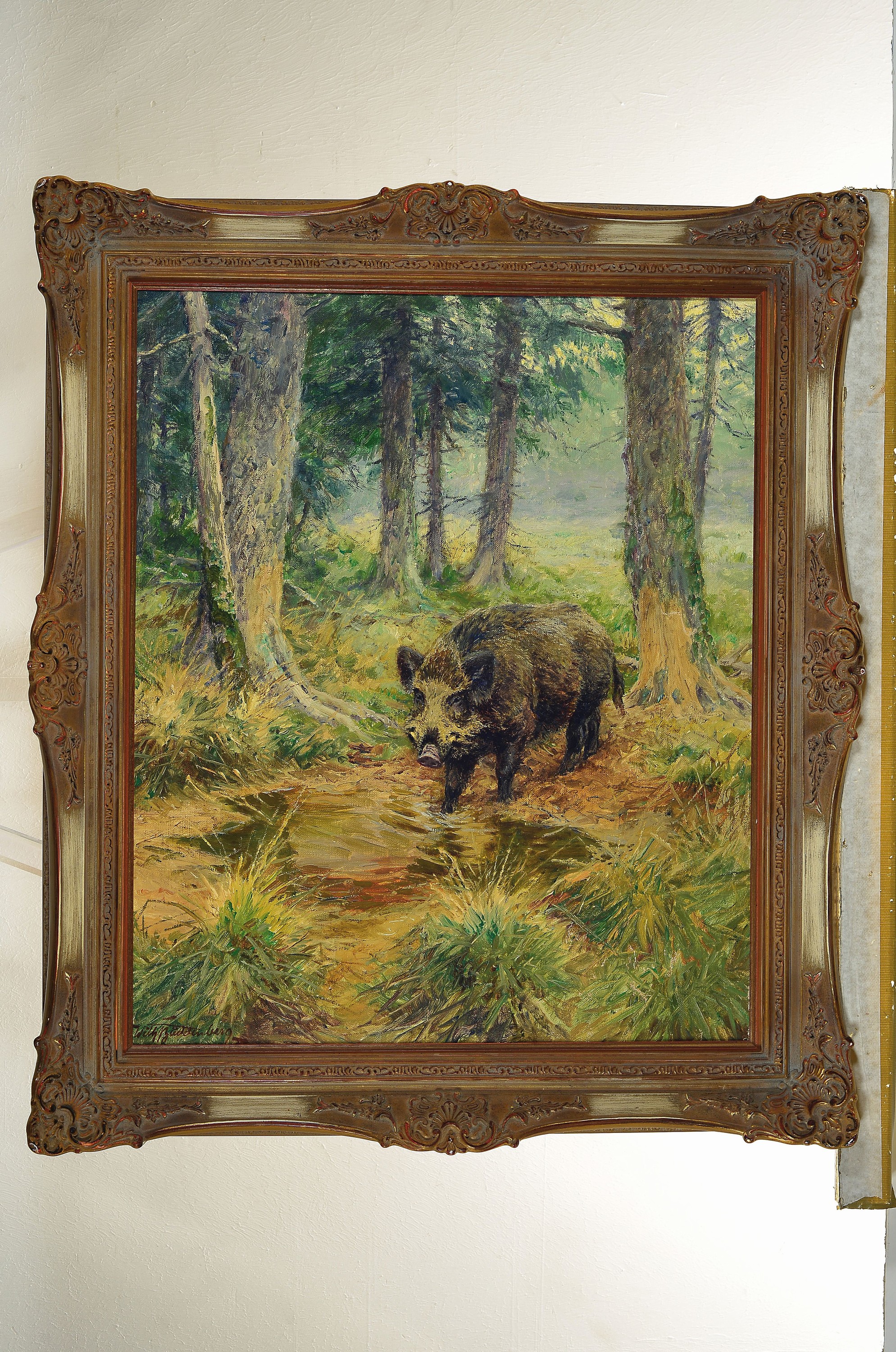 Detail k: Wilhelm Buddenberg, 1890 Trier-1967 Neuss, Keiler an der Suhle, Öl/Lwd, links unten sign., ca. 61x51cm, R. ca. 73x63cm