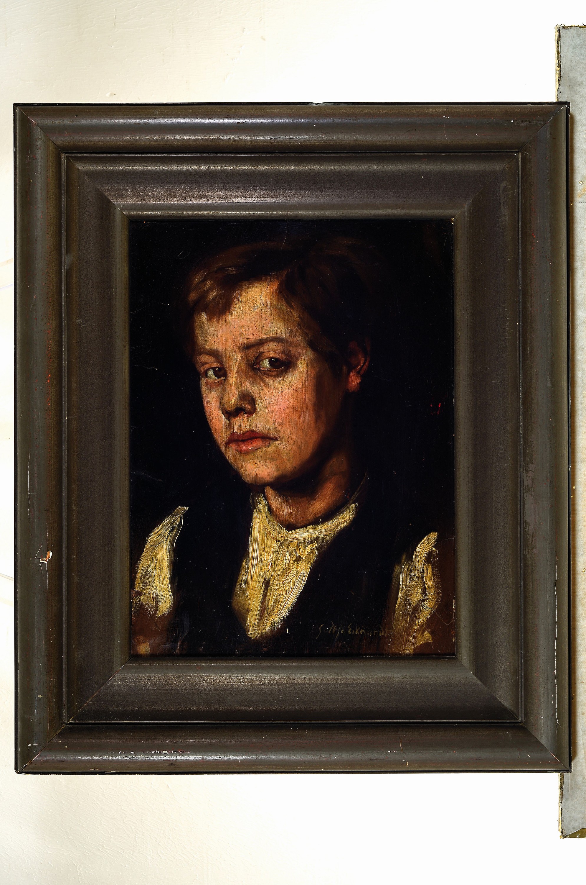 Detail k: Gottfried Eckhardt, 1865-1933 Düsseldorf, Porträt eines Jungen, Öl/Malkarton, rechts unten sign., ca. 44x33cm, R. ca. 64x54cm