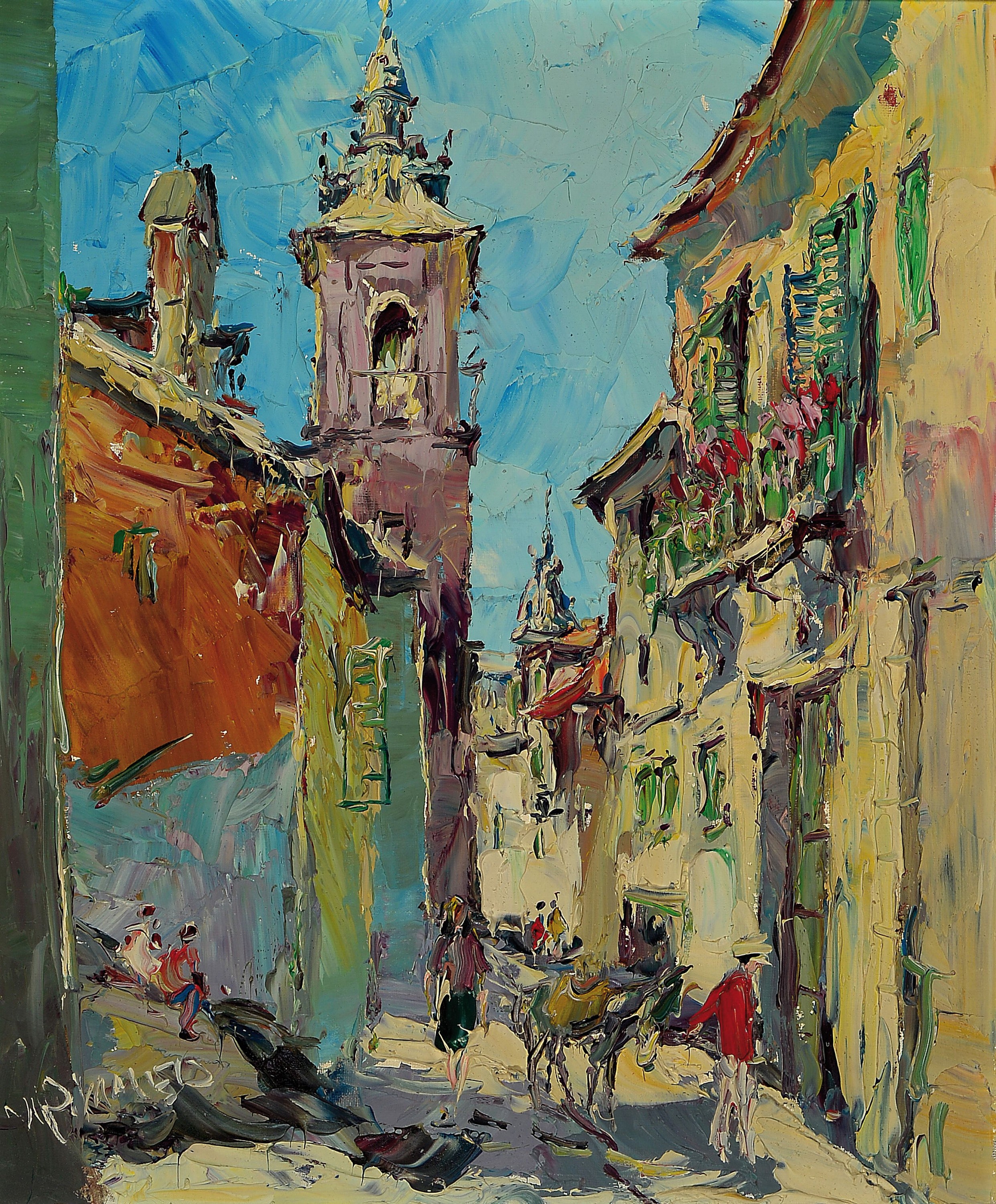 Walter Prescher van Ed, 1916 Dresden-1988 Ottendorf, Ansicht aus einer südlichen Stadt, Öl/Lwd, links unten sign., expressiver pastoser ...