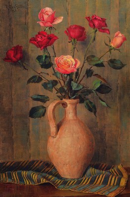 Image 26892742 - Heinz-Werner van der Porten, geb. 1930 Düsseldorf, Stillleben mit Rosen in Tonkrug, ...