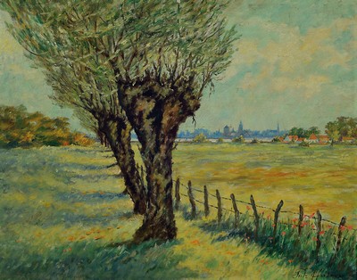 Image 26892743 - Fritz Hartmann, 1878 Düsseldorf-1961, Weidenbaum am Feldrand, im Hintergrund ...