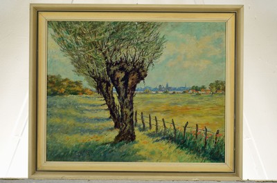 26892743k - Fritz Hartmann, 1878 Düsseldorf-1961, Weidenbaum am Feldrand, im Hintergrund ...