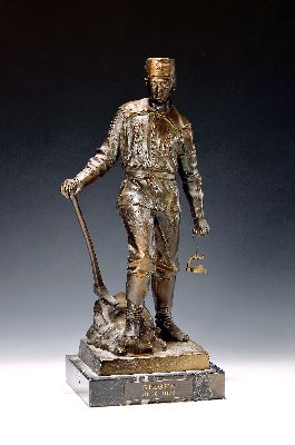 Image Skulptur, V.E. Torf, 1970er-Jahre, Metallguß, braun patiniert, Bergmann in ...