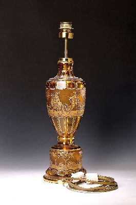 Image Großer Lampenfuß, Johann Oertel, Haida, Böhmen, bernsteinfarbenes Glas, ...