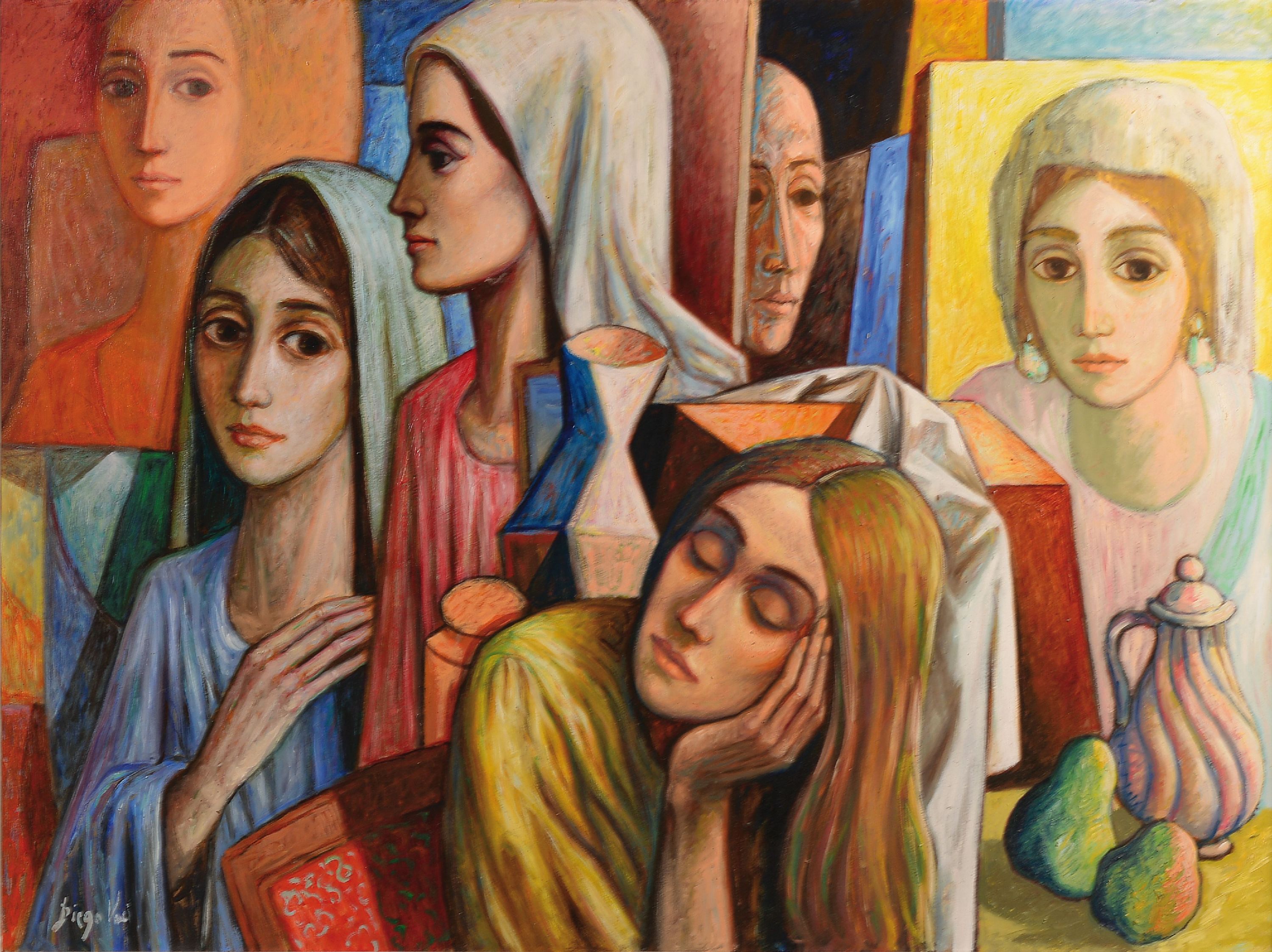 Prof. Antonio Diego Voci, 1920 Gasperina-1985 Taunusstein, "Les Odalisques", 1973, große Figuren-Komposition in kubistischem Duktus, links ...