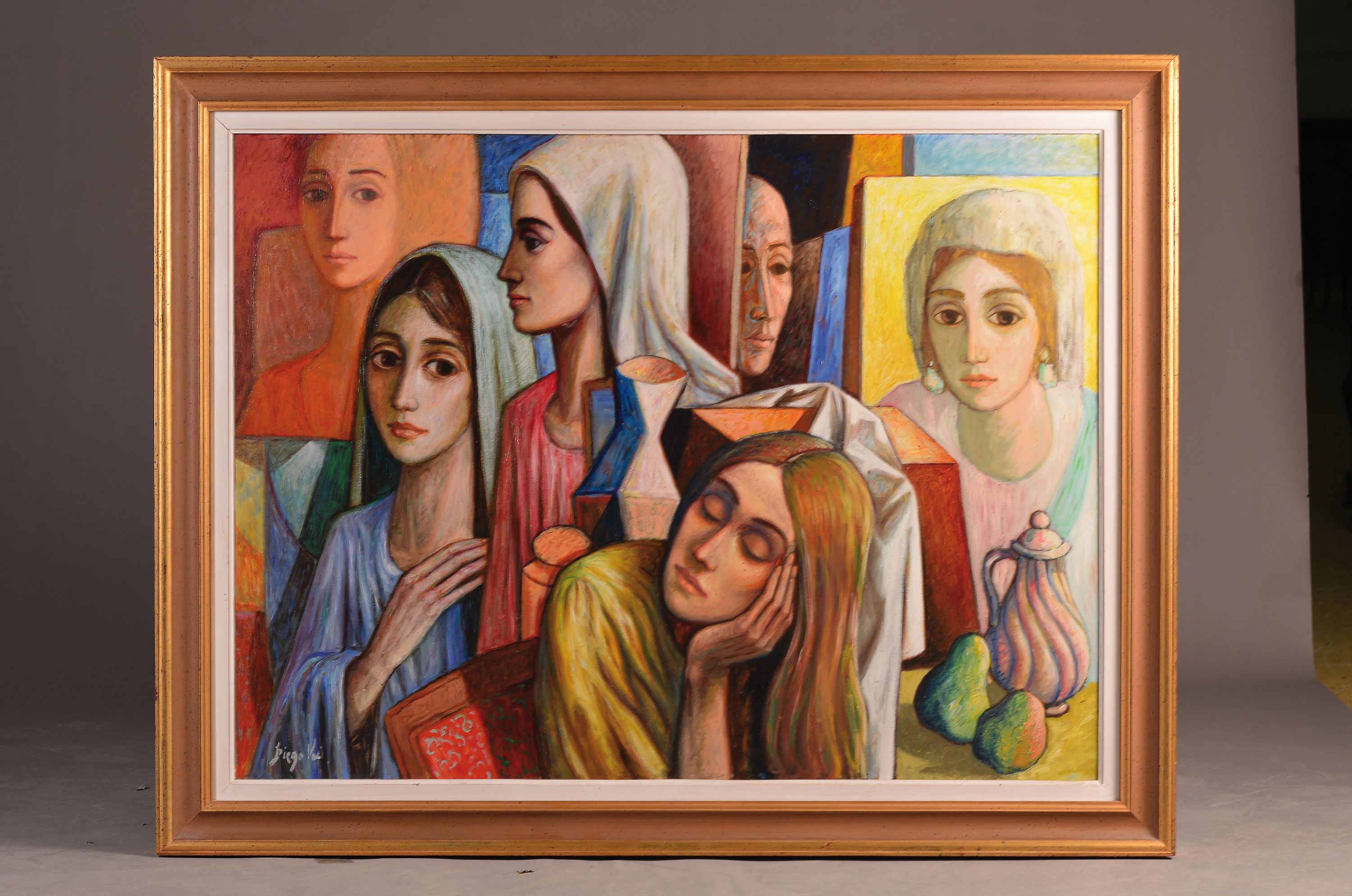 Detail k: Prof. Antonio Diego Voci, 1920 Gasperina-1985 Taunusstein, "Les Odalisques", 1973, große Figuren-Komposition in kubistischem Duktus, links ...