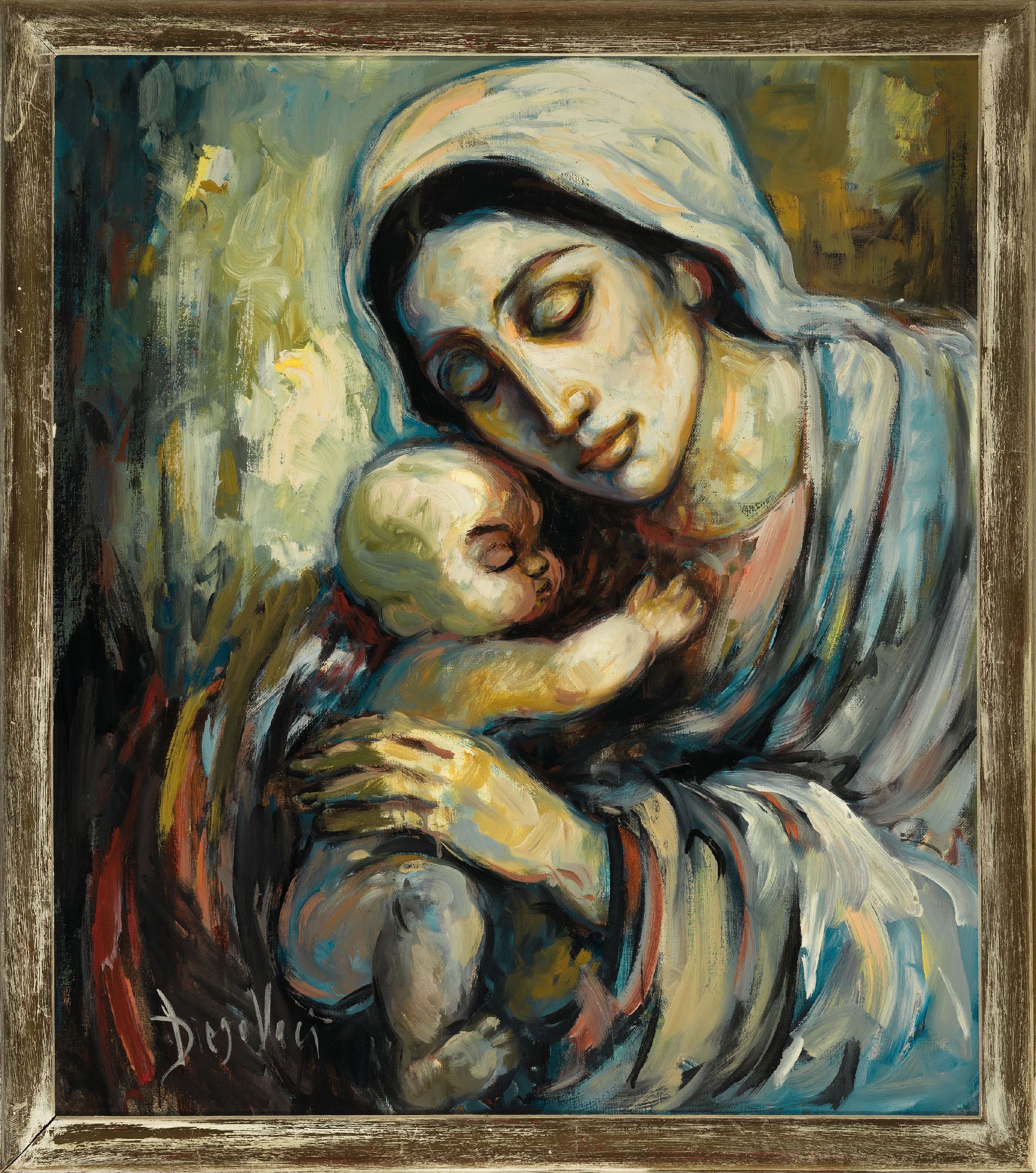 Detail k: Prof. Antonio Diego Voci, 1920 Gasperina-1985 Taunusstein, "Mutter und Kind", Öl/Lwd, links unten signiert, verso betitelt, 80x70 cm, ...
