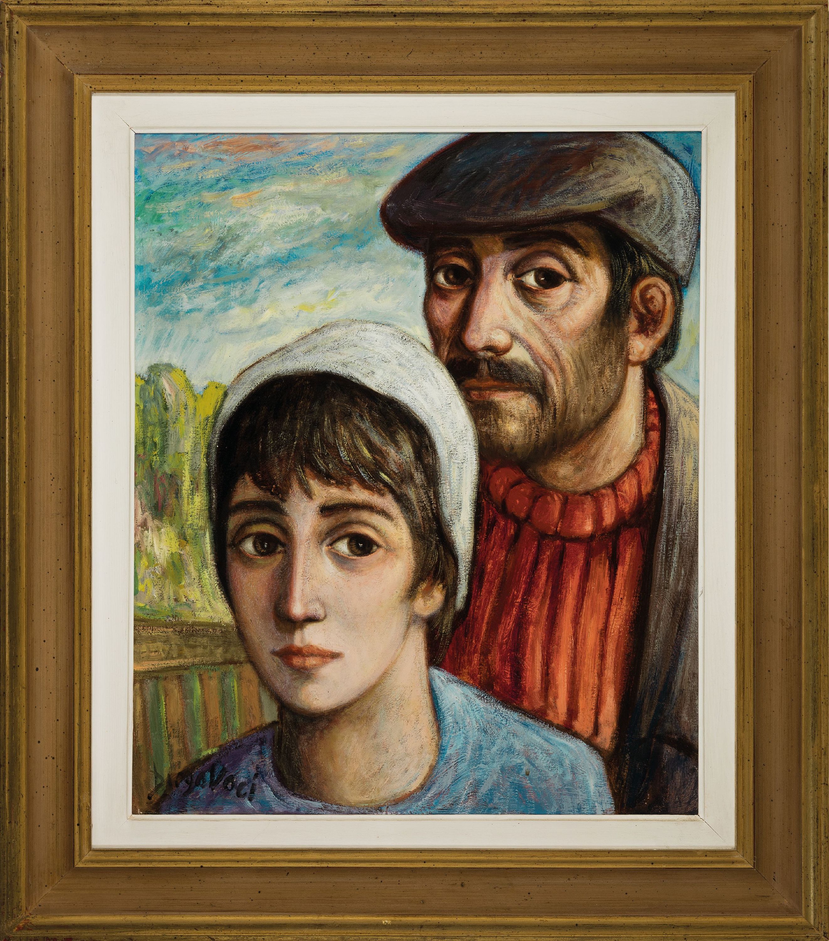 Detail k: Prof. Antonio Diego Voci, 1920 Gasperina-1985 Taunusstein, "idue Siciliani", 1973, Öl/Lwd,links unten signiert, verso betitelt und ...