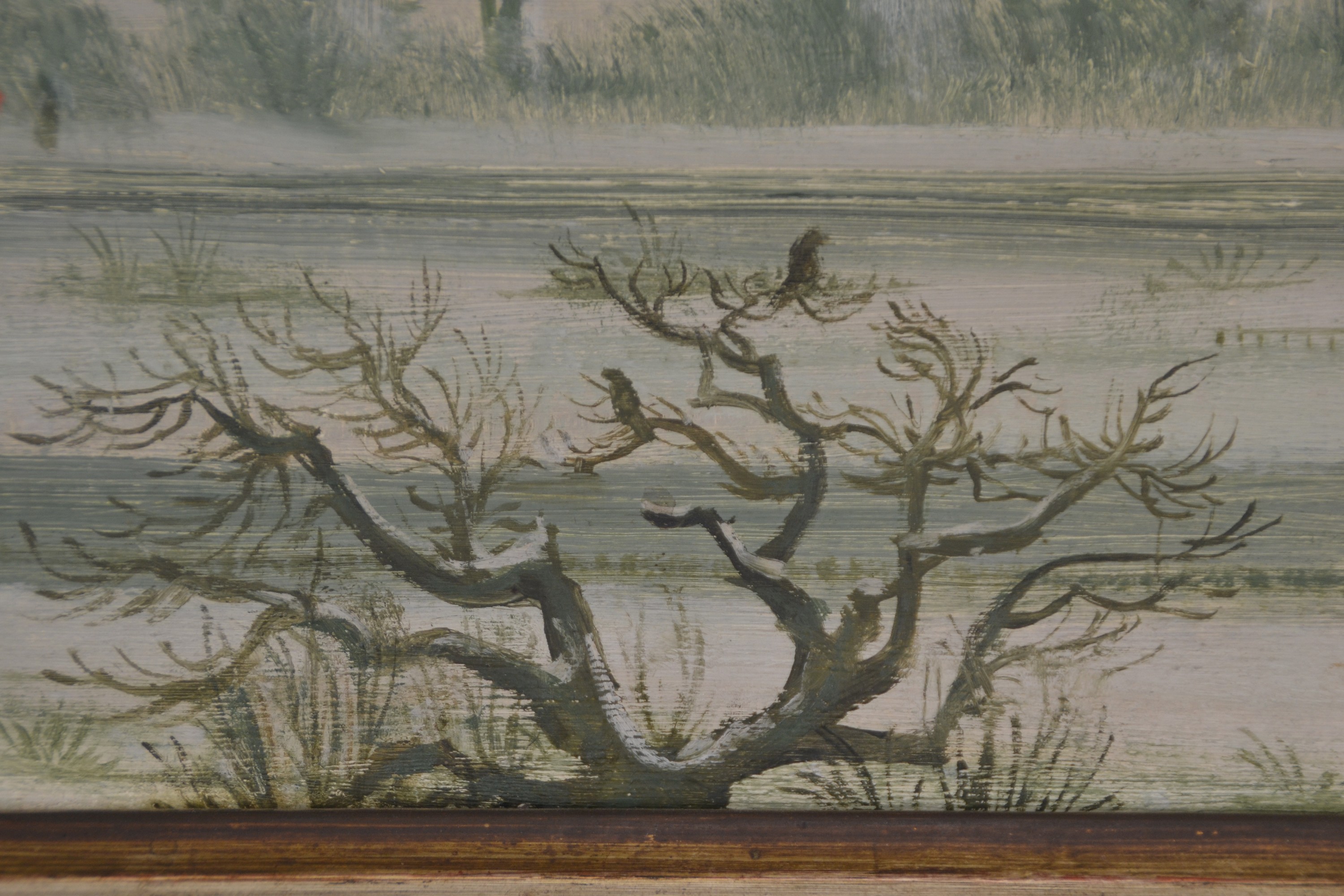 Detail d: Theo Champion, 1887 Oberkassel-1952 Zell an der Mosel, rheinische Winterlandschaft, Kinder beim Bau eines Schneemannes, objektiv -neusachliche ...