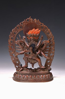 Image Bronzeskulptur, Vajrabhairava Yamantaka, Tibet, Mitte 20. Jh., Bronze, patiniert,auf ...