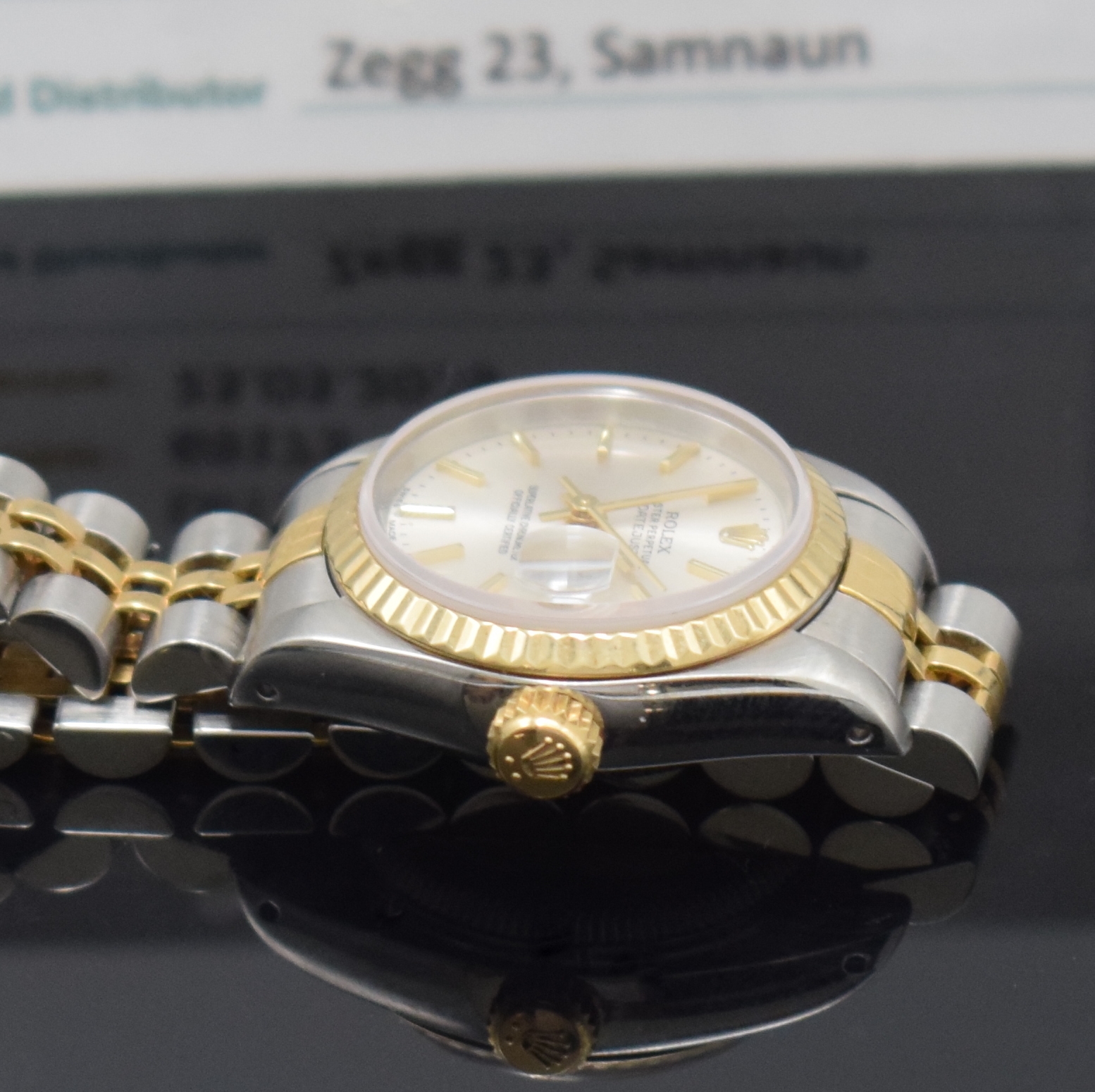 Detail e: ROLEX Damenarmbanduhr Oyster Perpetual Datejust Referenz 69173, Automatik, Schweiz um 1990, L-Serie, Chronometer der Superlative in Edelstahl/Gold ...