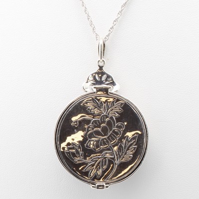 26894086b - Medallion aus Emaill, Markasiten und Süßwasserzuchtperle an Kette, 925er ...