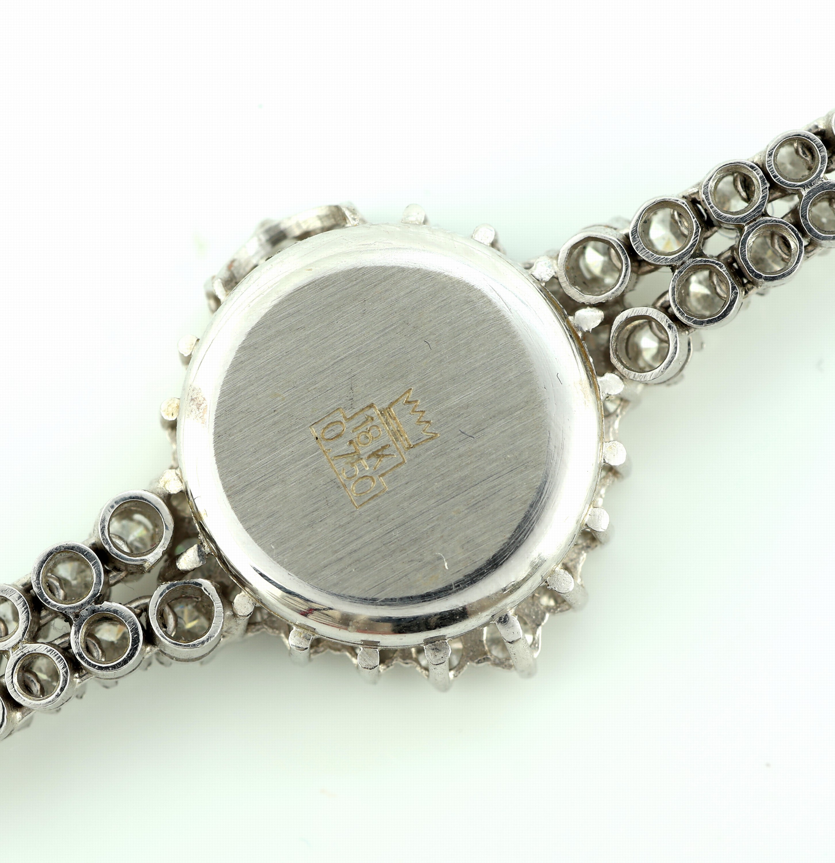 Detail c: 18 kt Gold Damenschmuckuhr mit Brillanten, WG 750/000, 8 8/8-Diamanten und 32 Brillanten zus. ca. 1.50 ct Weiß/si, STOWA, Incabloc Stoßs., ...