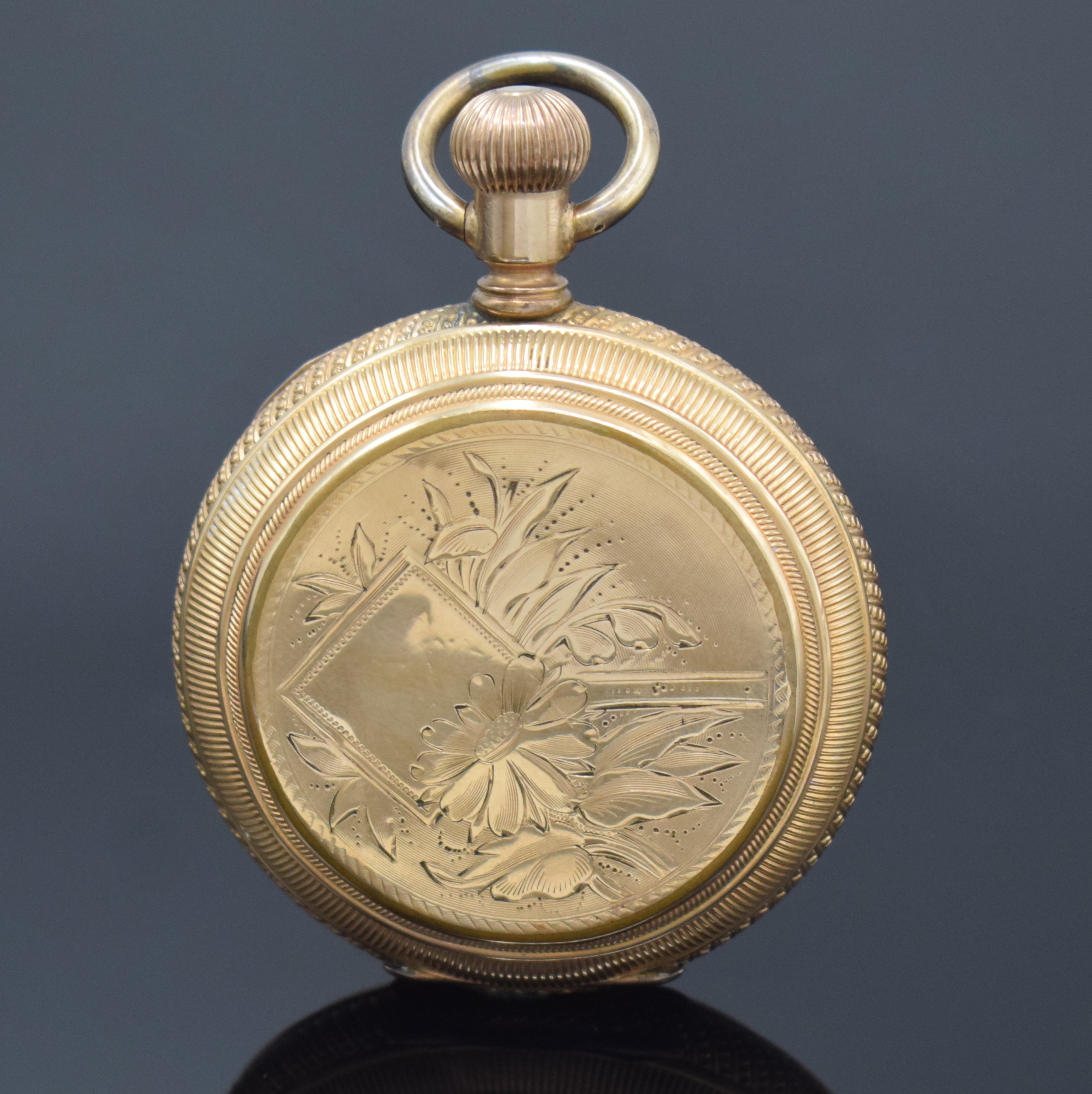 Detail b: GIRARD WATCH Co vergoldete Herrensavonette mit Goldkette, USA um 1880, floral grav. Geh. m. gerippten Rändern, sign. Emailzifferbl., gebl. Zeiger, ...