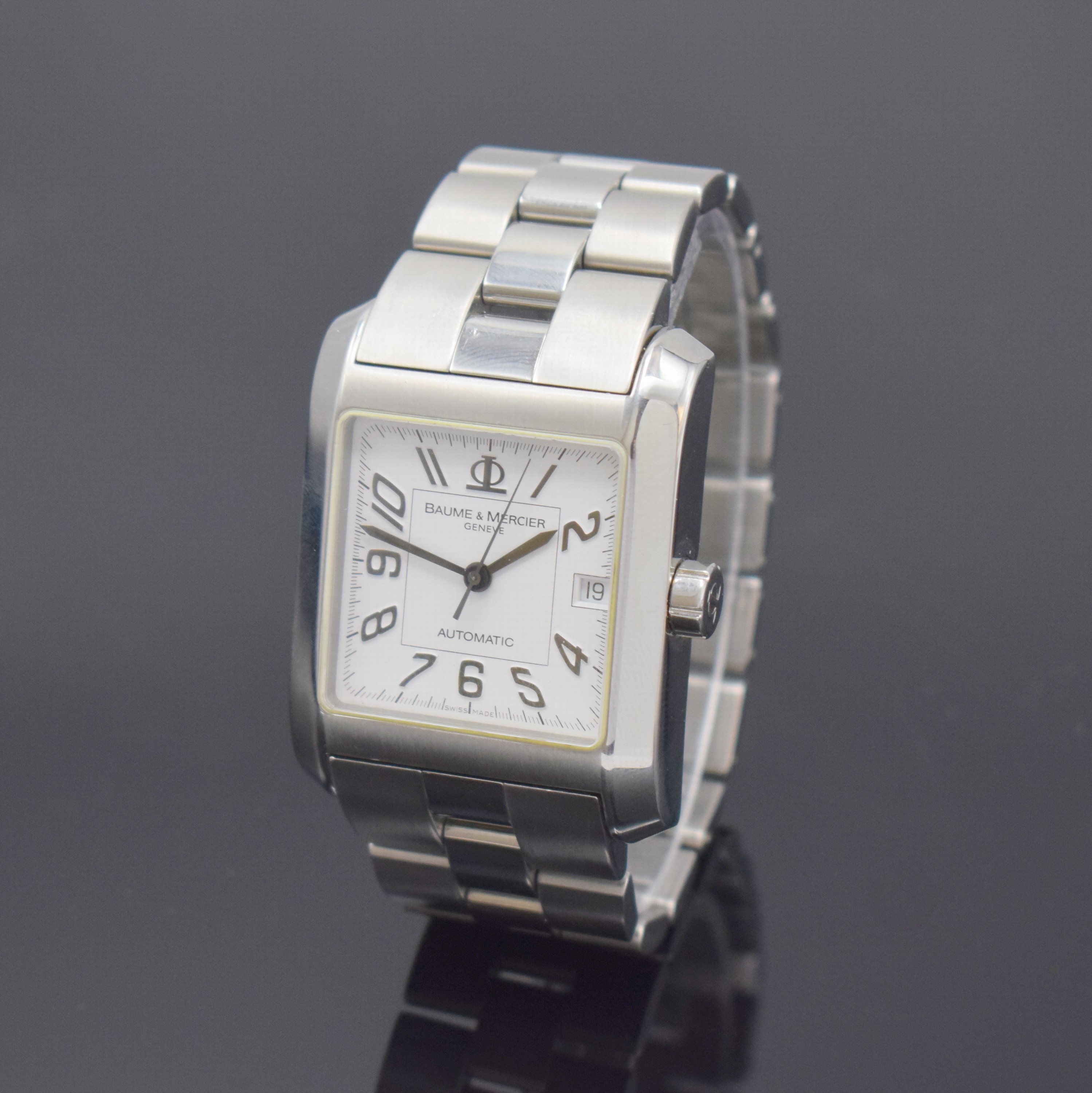 BAUME & MERCIER Armbanduhr Hampton Square Referenz 65535, Automatik, Schweiz um 2010, Edelstahlgeh. inkl. Gliederband m. dopp. Faltschl., Boden ...