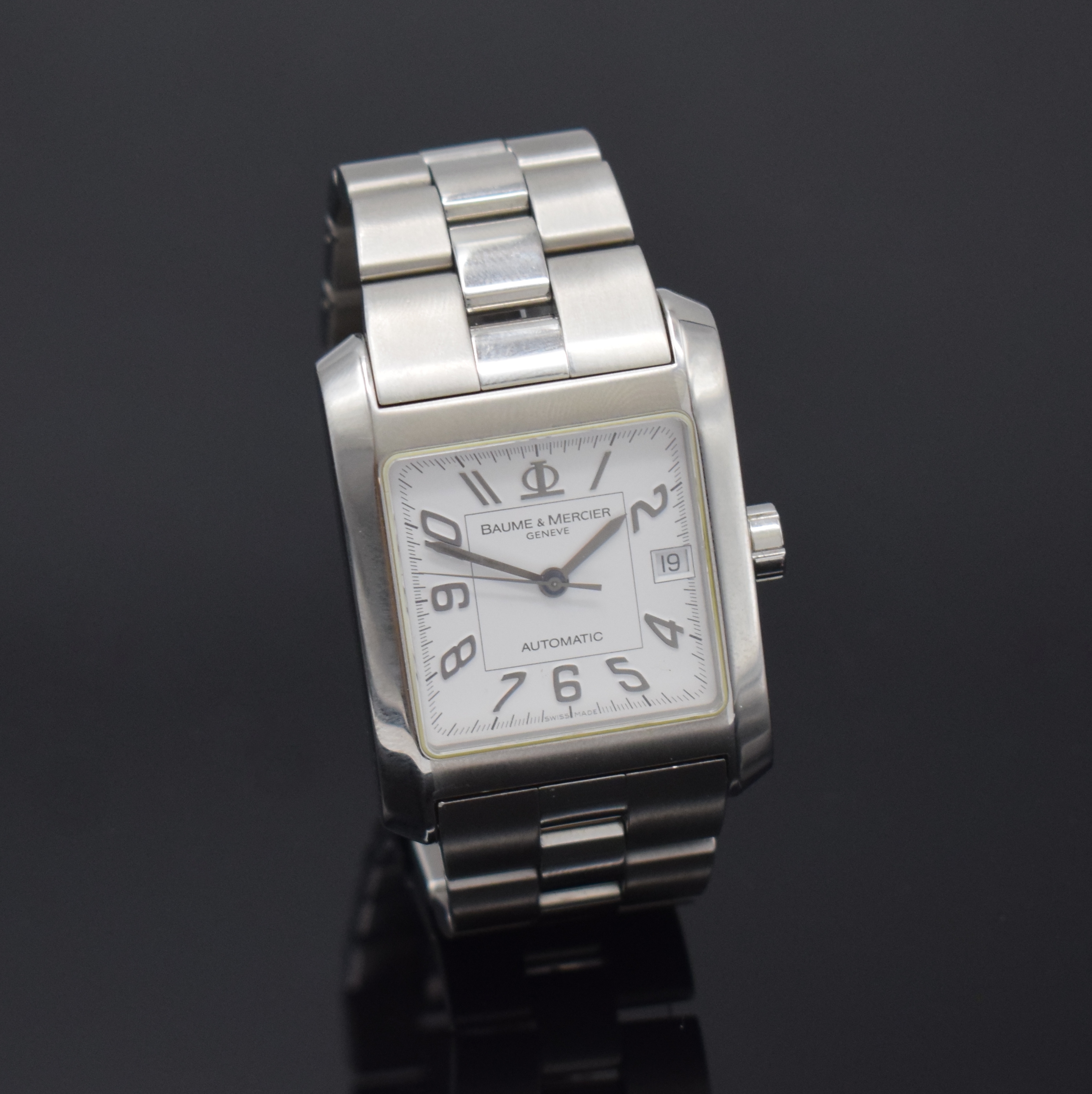 Detail b: BAUME & MERCIER Armbanduhr Hampton Square Referenz 65535, Automatik, Schweiz um 2010, Edelstahlgeh. inkl. Gliederband m. dopp. Faltschl., Boden ...