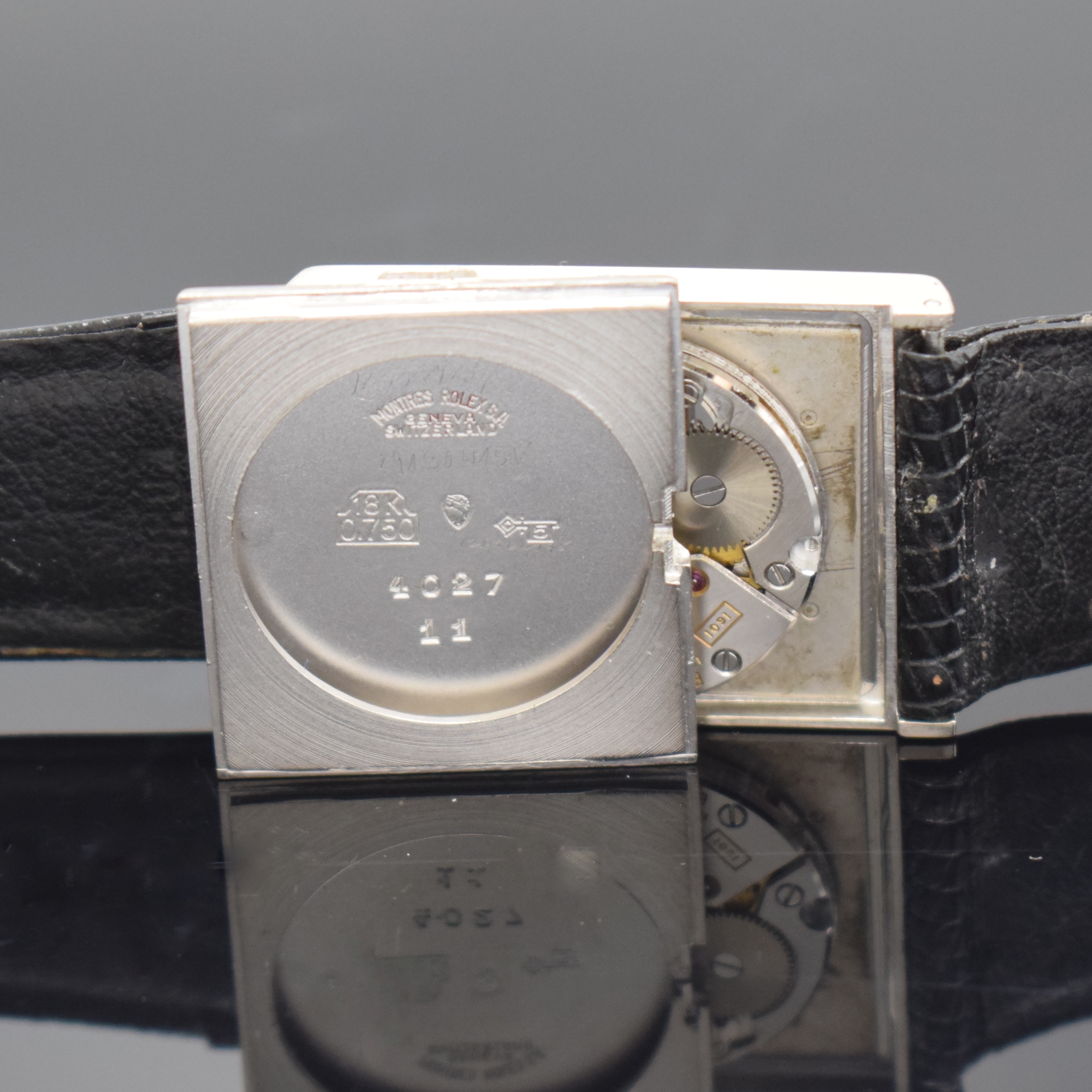 Detail e: ROLEX Armbanduhr Serie Cellini in WG 750/000 Referenz 4027, Handaufzug, Schweiz um 1990, Boden m. Schmuckmonogramm N G S aufgedr., verd. Bandanst., ...
