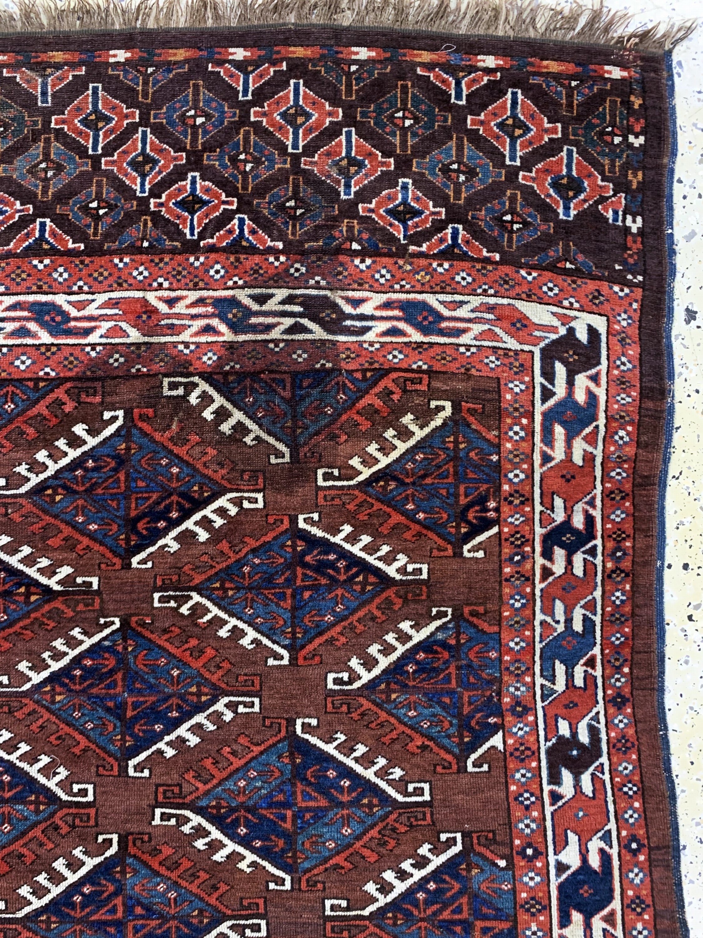 Detail f: Yomud Hauptteppich antik, Turkmenistan, 19.Jhd, Wolle auf Wolle, ca. 300 x 180 cm, EHZ: 3-4, (restauriert)