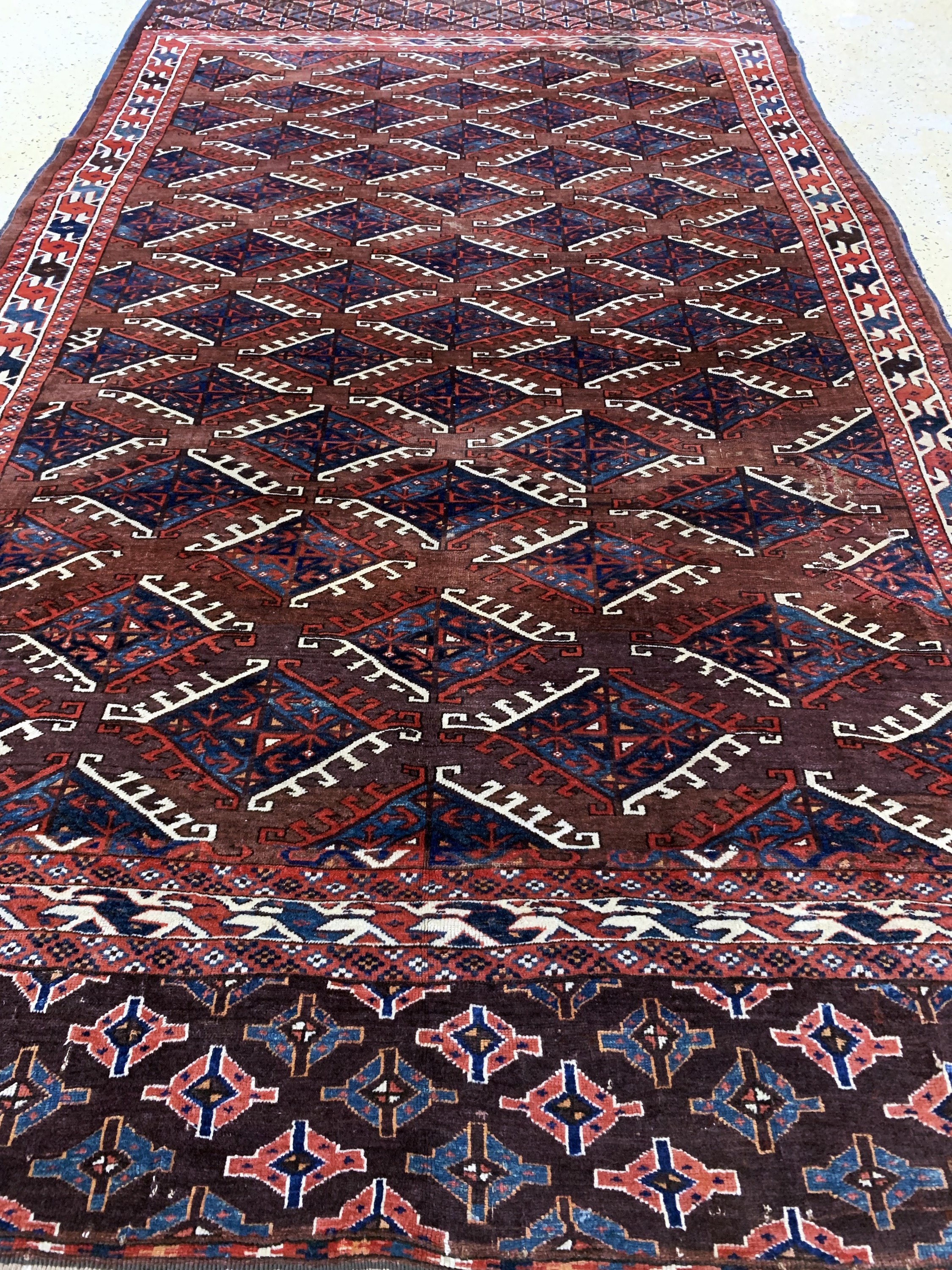 Detail g: Yomud Hauptteppich antik, Turkmenistan, 19.Jhd, Wolle auf Wolle, ca. 300 x 180 cm, EHZ: 3-4, (restauriert)