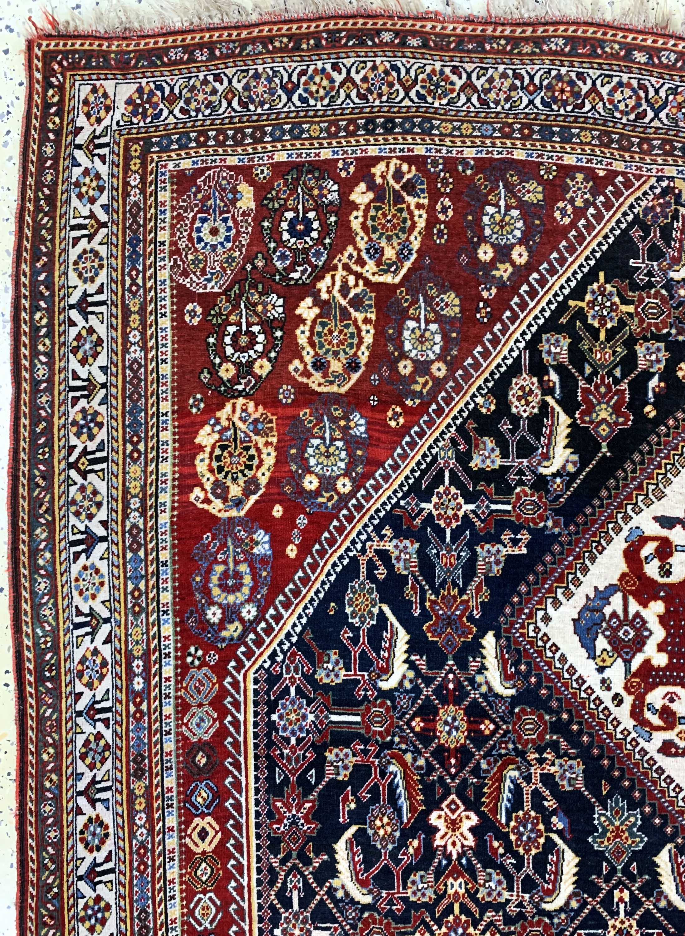 Detail d: Ghaschgai Kaschkuli fein, Persien, um 1900,Wolle auf Wolle, ca. 250 x 162 cm, EHZ: 2-3