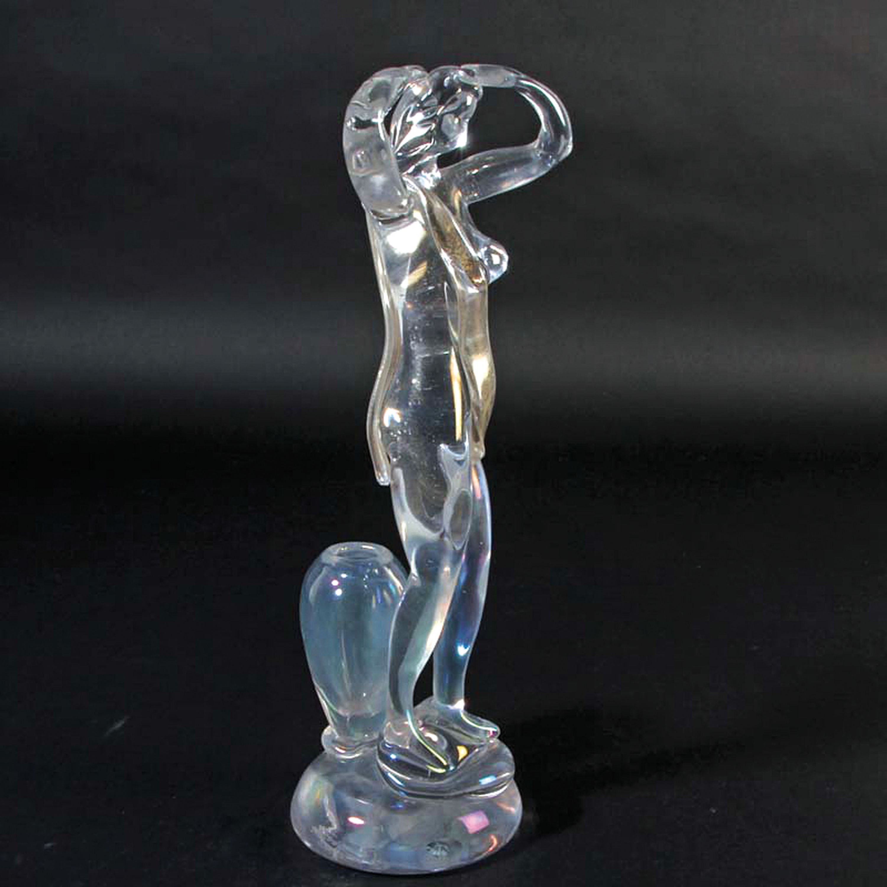 Detail a: Glasskulptur Frau mit Amphore, Alfredo Barbini, Murano, 1950/60er Jahre, farbloses Glas, lüstriert, am Boden signiert, H. ca.40cm