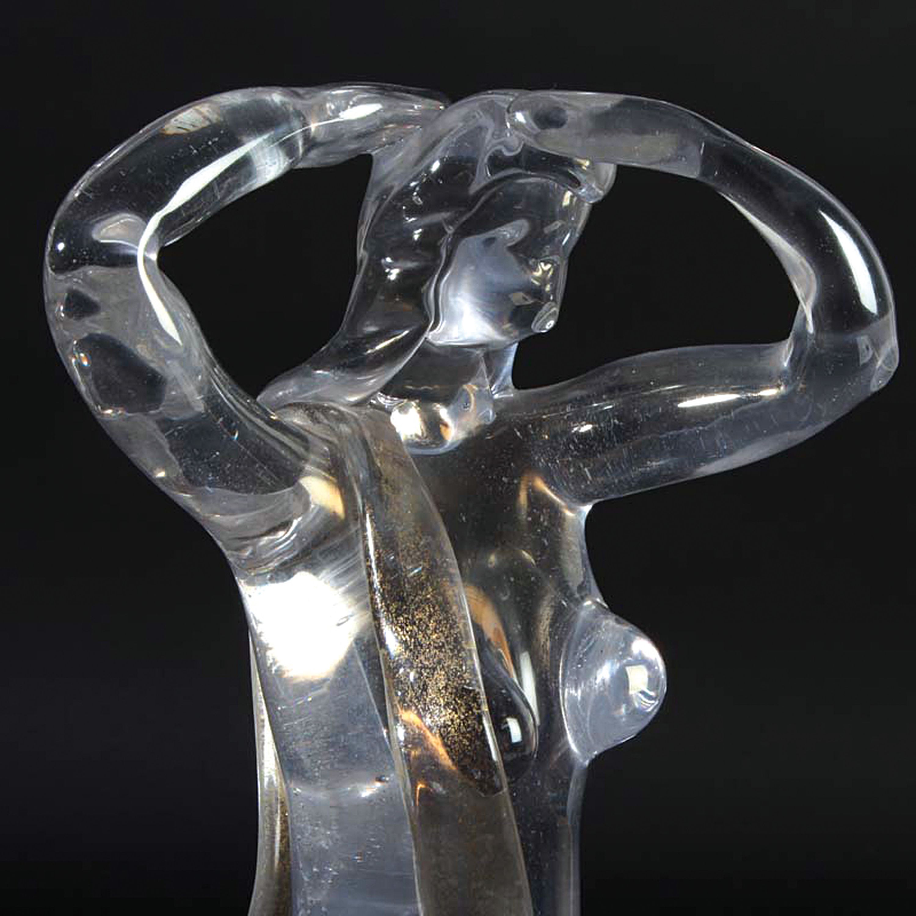 Detail b: Glasskulptur Frau mit Amphore, Alfredo Barbini, Murano, 1950/60er Jahre, farbloses Glas, lüstriert, am Boden signiert, H. ca.40cm