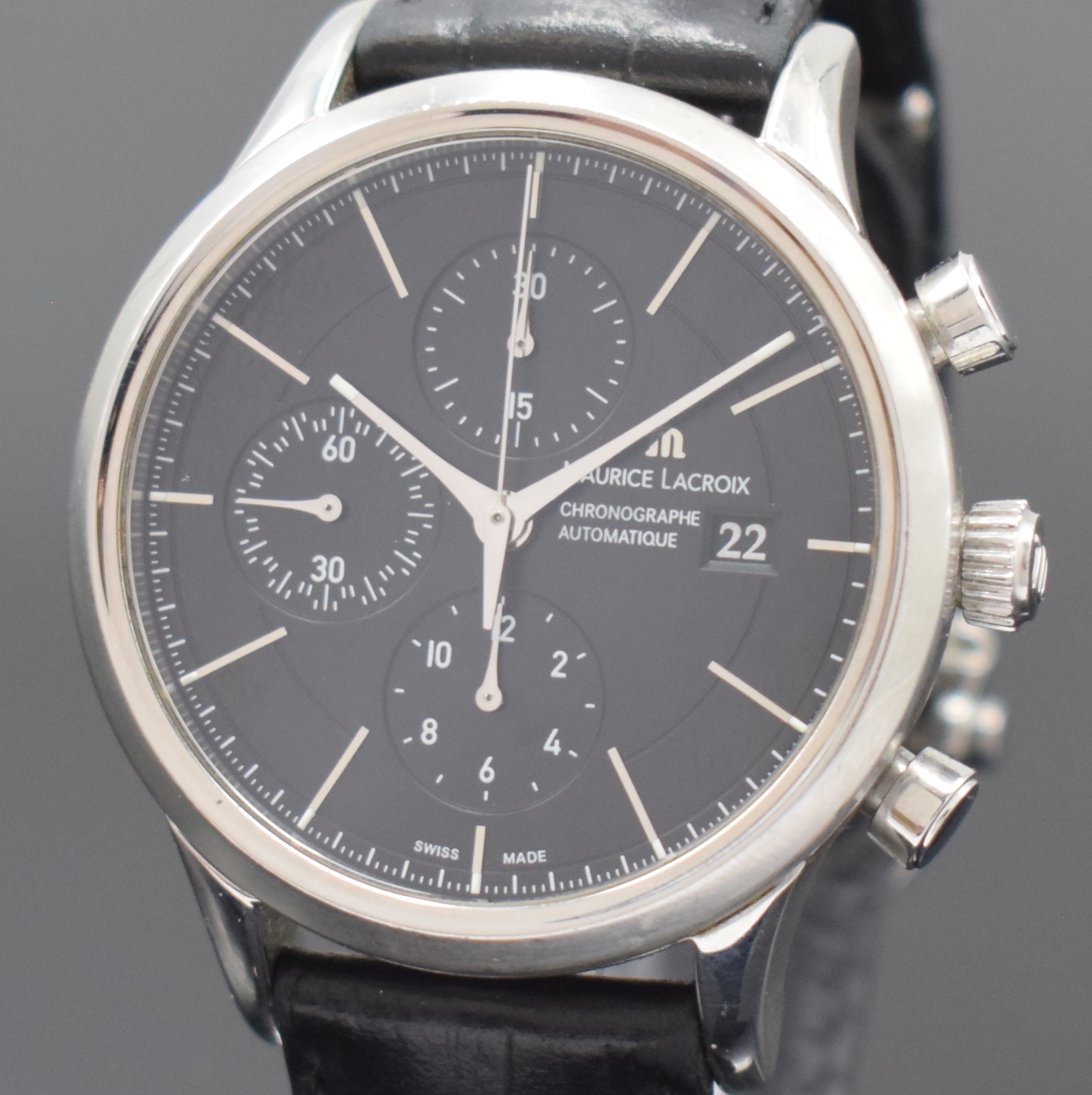 Detail a: MAURICE LACROIX Herrenchronograph in Stahl Referenz LC6058, Schweiz um 2014, Automatik, Boden aufgedr., Lederband m. orig. Faltschl., Saphirglas, ...