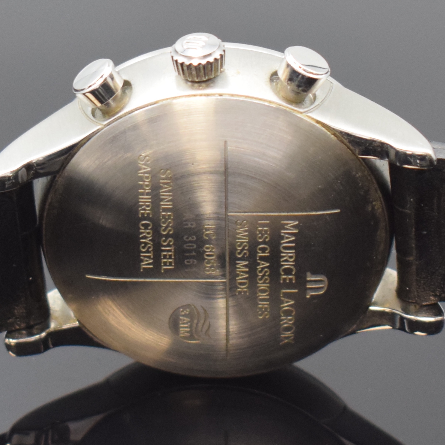 Detail d: MAURICE LACROIX Herrenchronograph in Stahl Referenz LC6058, Schweiz um 2014, Automatik, Boden aufgedr., Lederband m. orig. Faltschl., Saphirglas, ...