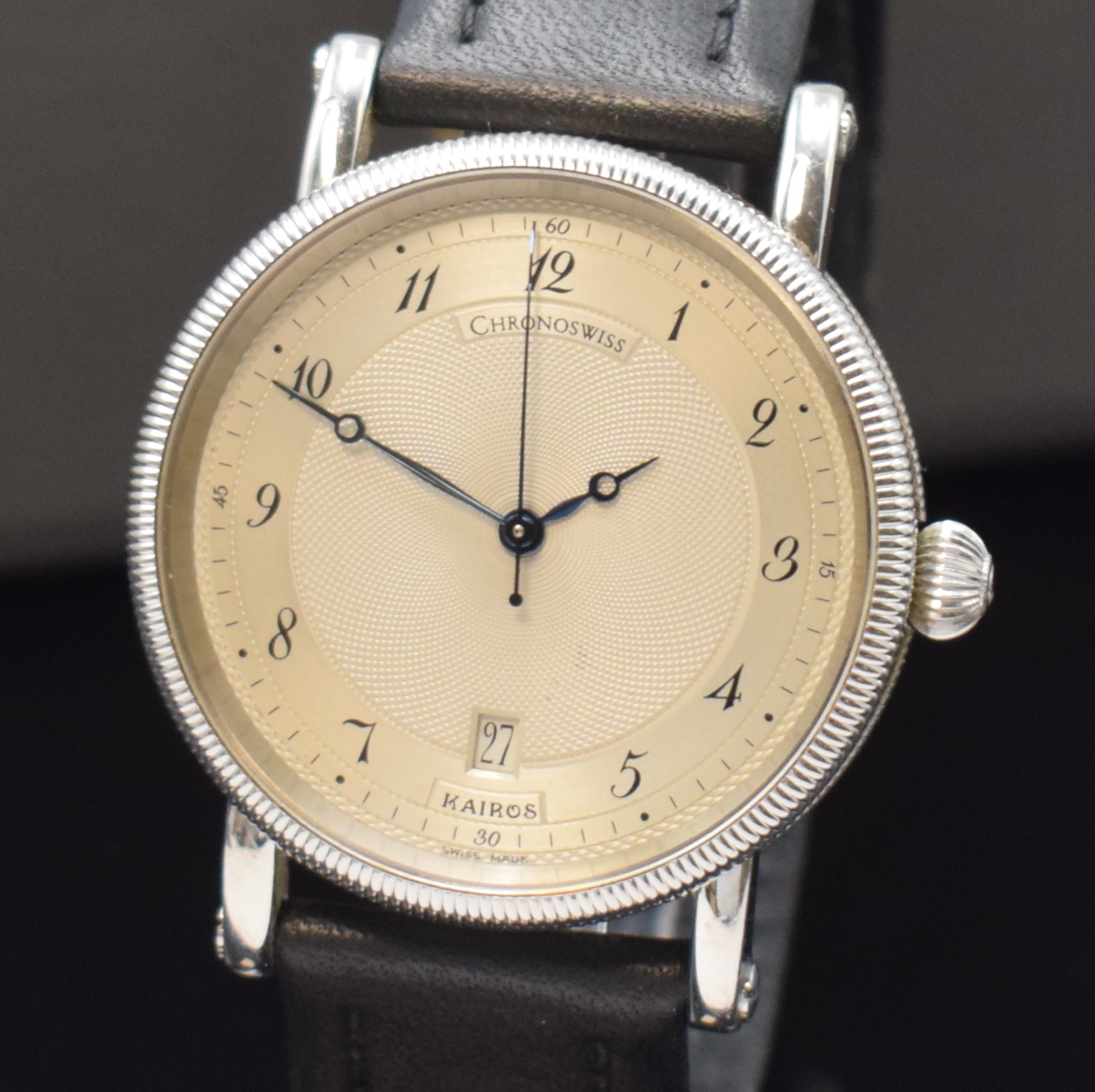 Detail a: CHRONOSWISS Armbanduhr Serie Kairos Referenz CH 2823, Schweiz um 1992, Automatik, beids. vergl. Edelstahlgeh., Boden verschr., silb. Zifferbl. z. T. ...