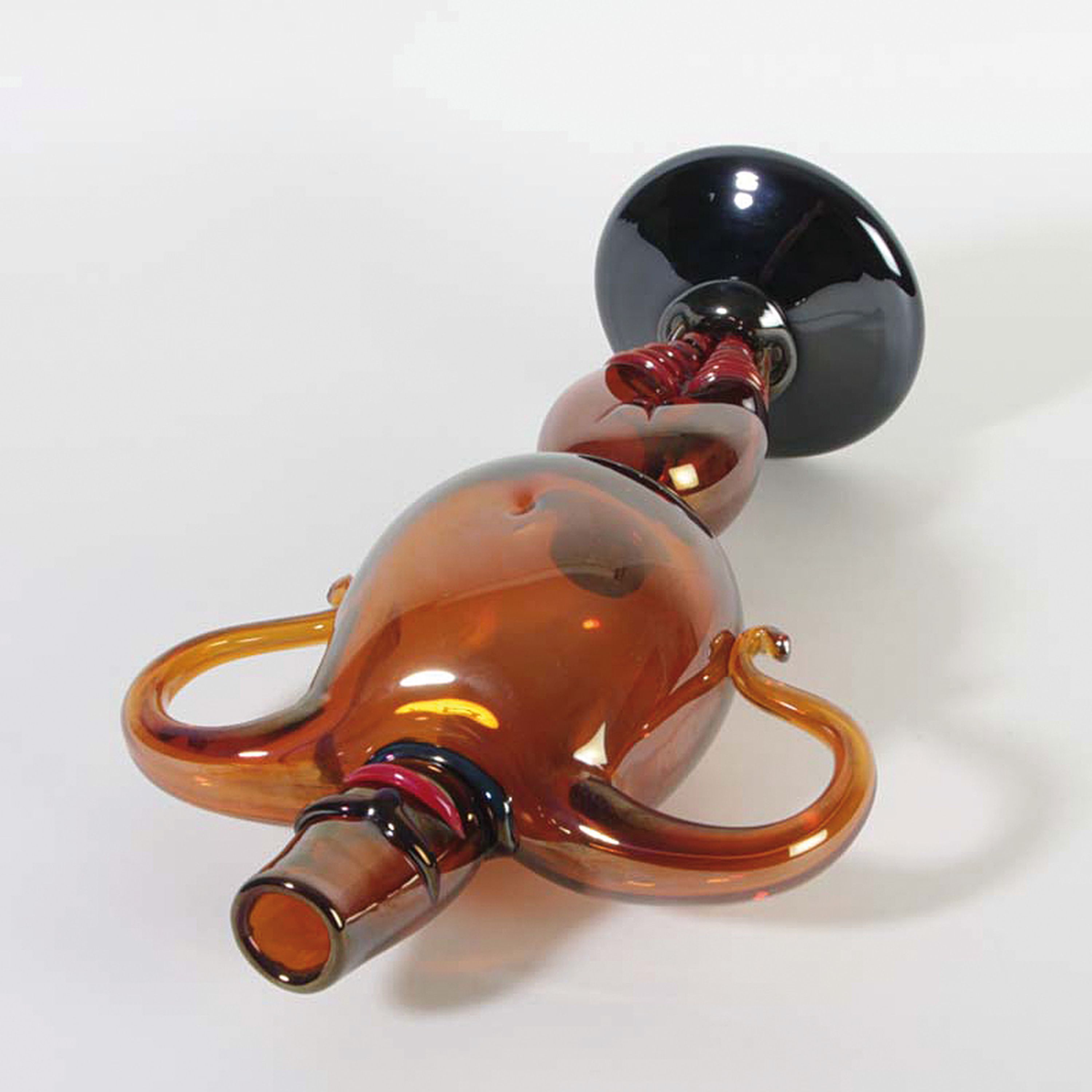 Detail f: Skurrile Glasskulptur, Murano, Italien, 1960/70er-Jahre, orangefarbenes Glas mit farbigen Aufschmelzungen, Mann mit in die Hüften gestemmten Armen, ...