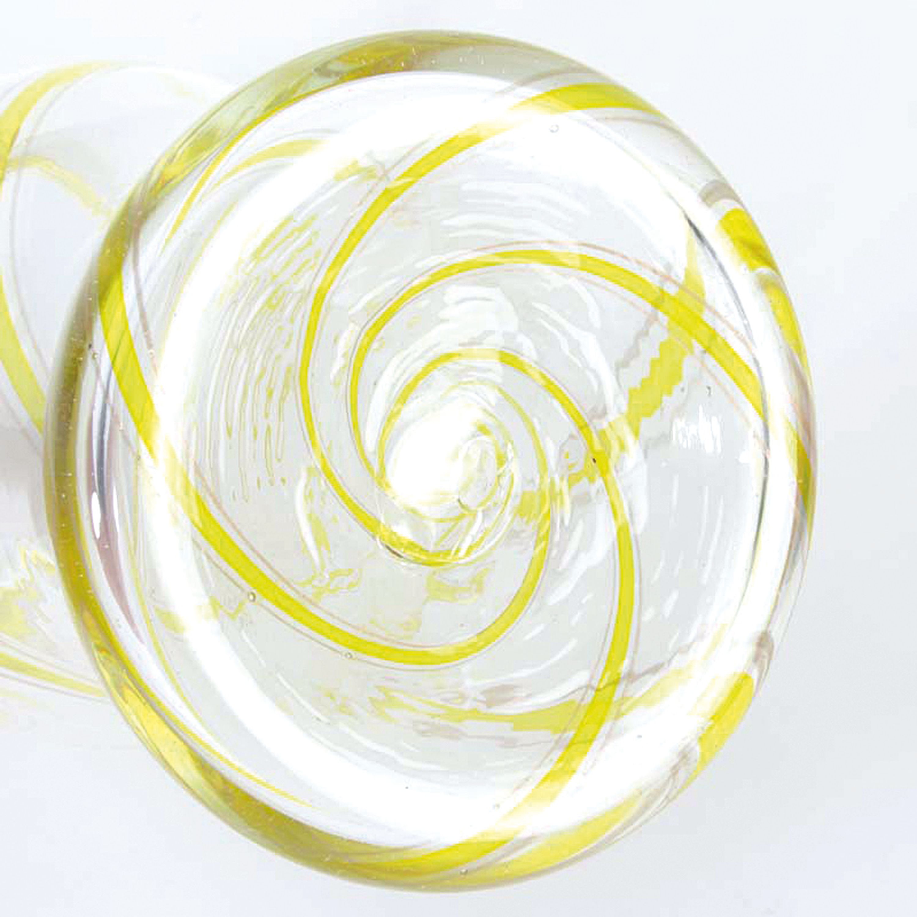 Detail e: Glasvase, Anzolo Fuga (1914-1998), Murano, farbloses Glas, spiralförmig aufsteigende gelben Bändereinschmelzungen, unsigniert, H. 30 cm