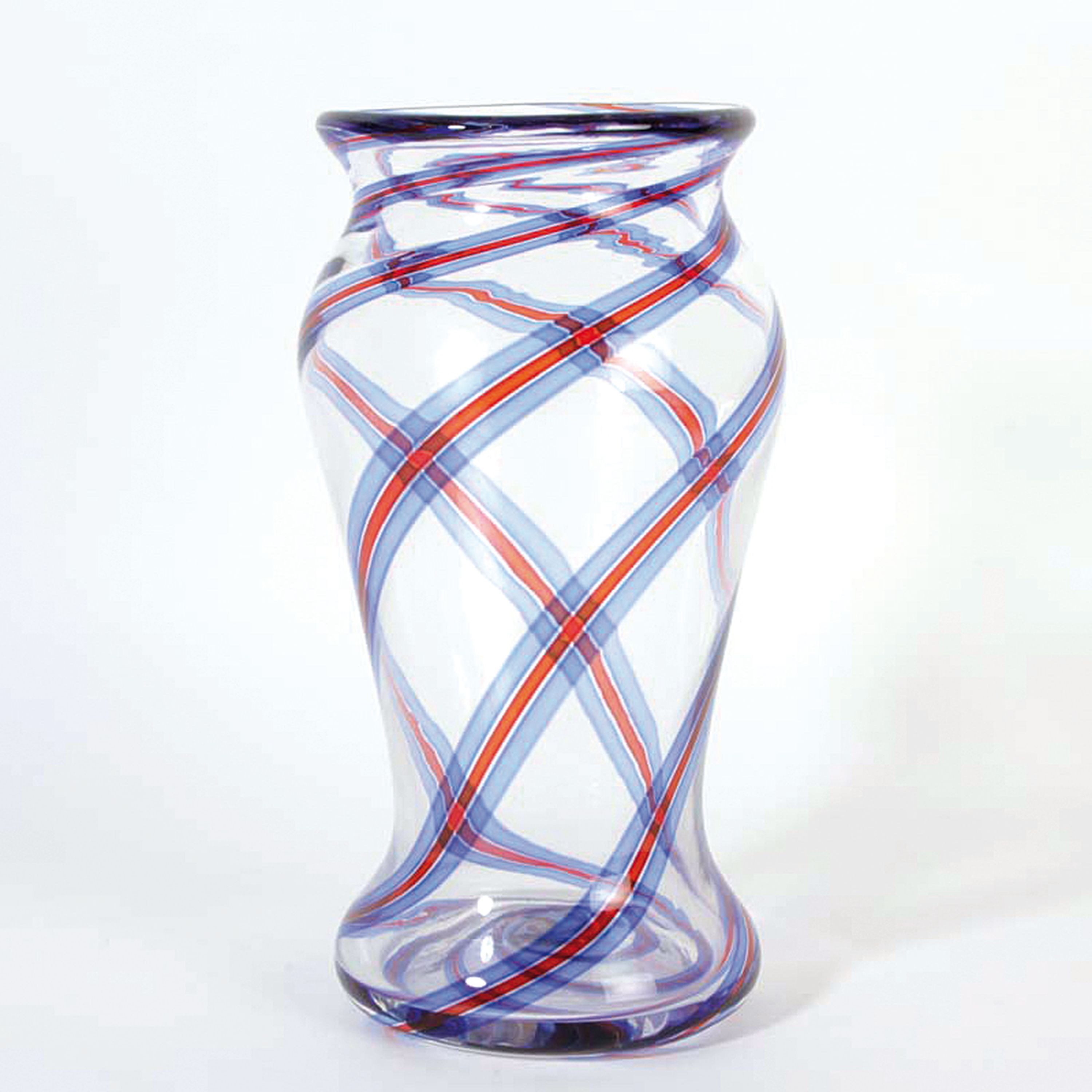 Detail a: Glasvase, Anzolo Fuga (1914-1998), Murano, Italien, farbloses Glas, spiralförmig verlaufende blaue und rote Bändereinschmelzungen, unsigniert, H. ...