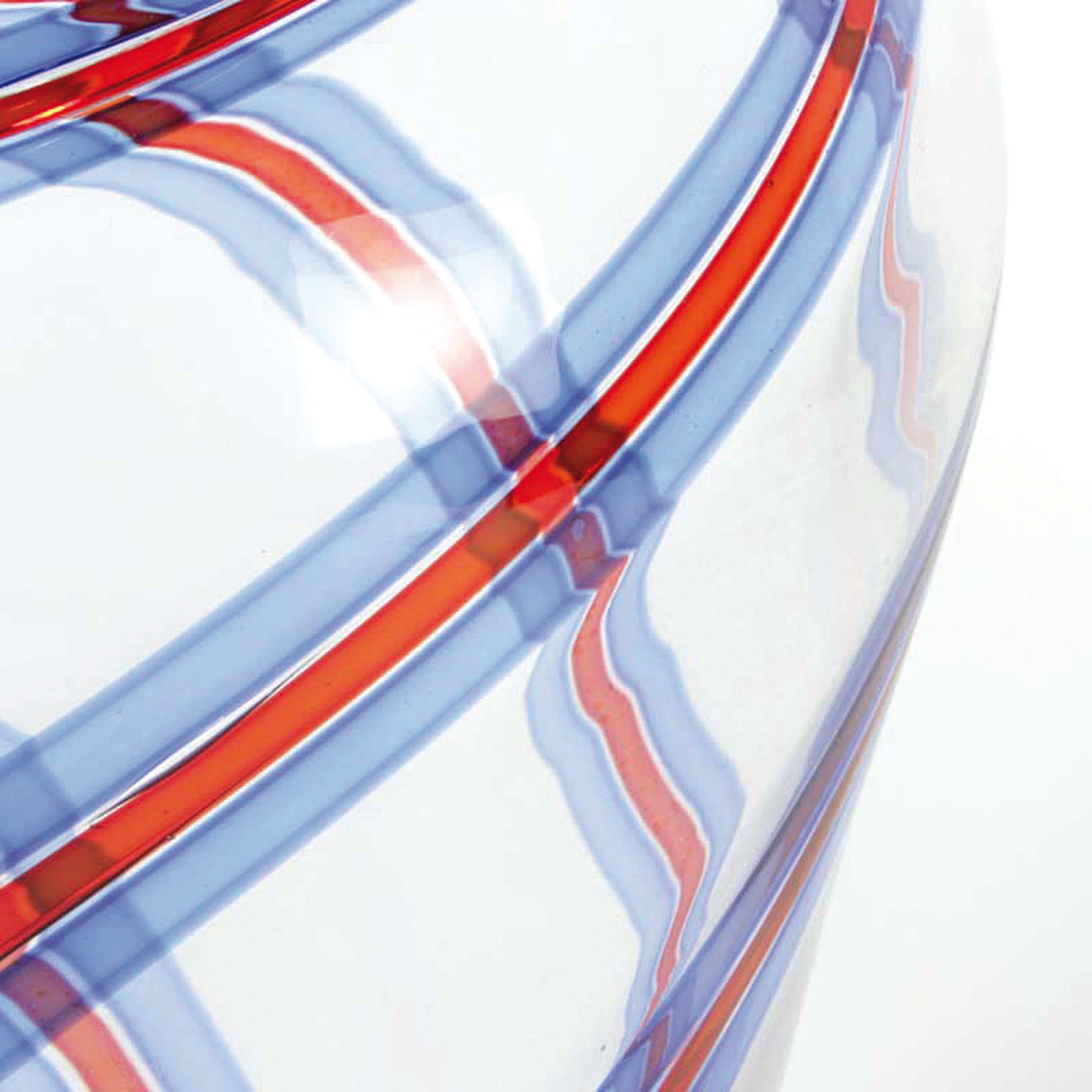 Detail c: Glasvase, Anzolo Fuga (1914-1998), Murano, Italien, farbloses Glas, spiralförmig verlaufende blaue und rote Bändereinschmelzungen, unsigniert, H. ...