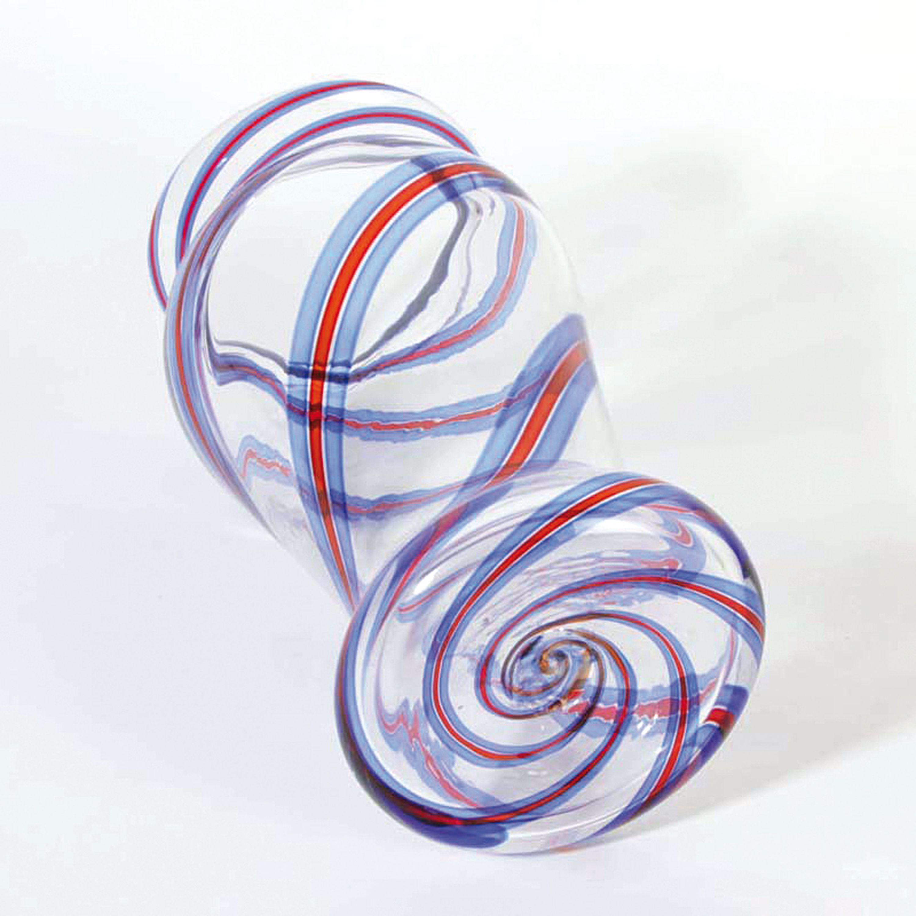 Detail d: Glasvase, Anzolo Fuga (1914-1998), Murano, Italien, farbloses Glas, spiralförmig verlaufende blaue und rote Bändereinschmelzungen, unsigniert, H. ...