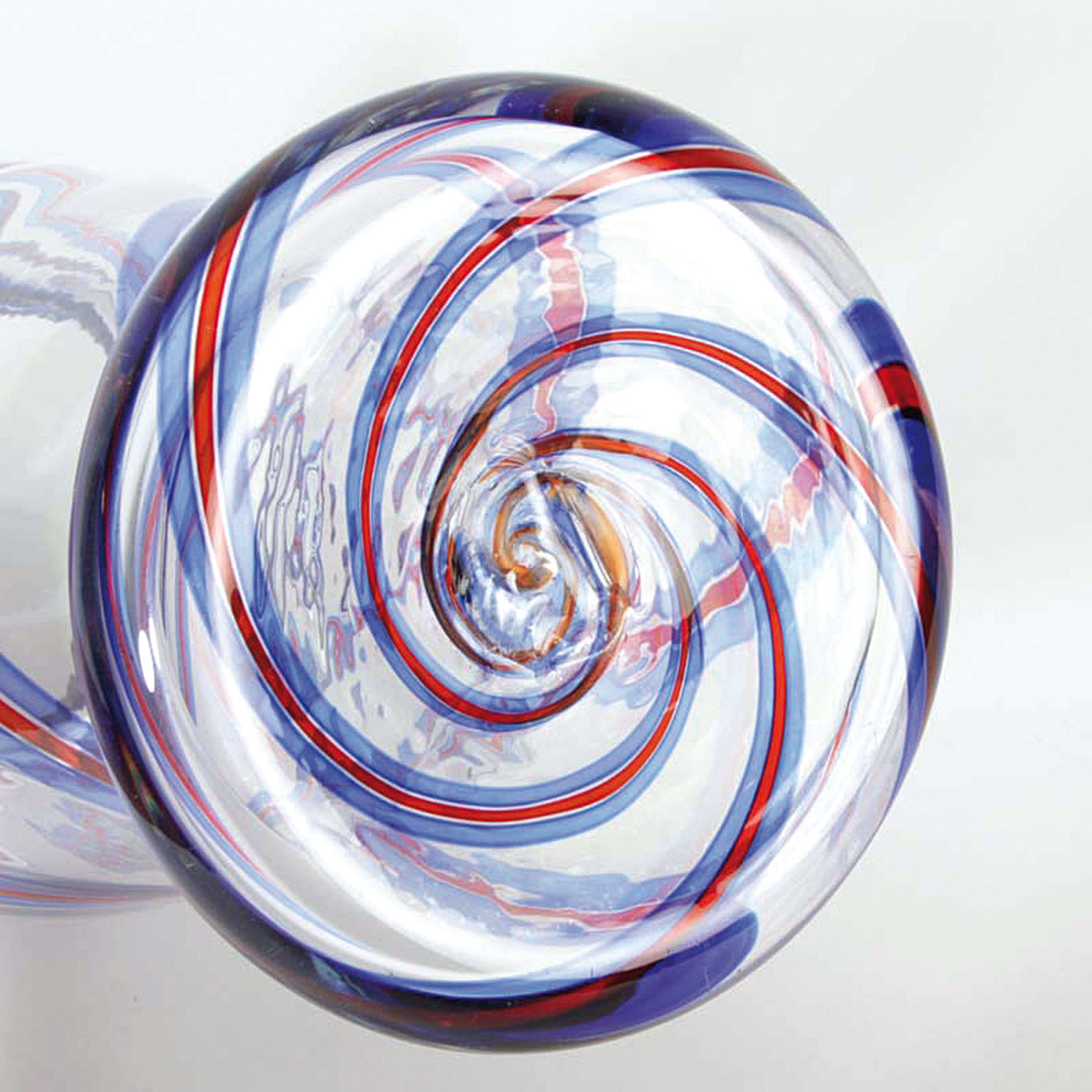 Detail e: Glasvase, Anzolo Fuga (1914-1998), Murano, Italien, farbloses Glas, spiralförmig verlaufende blaue und rote Bändereinschmelzungen, unsigniert, H. ...