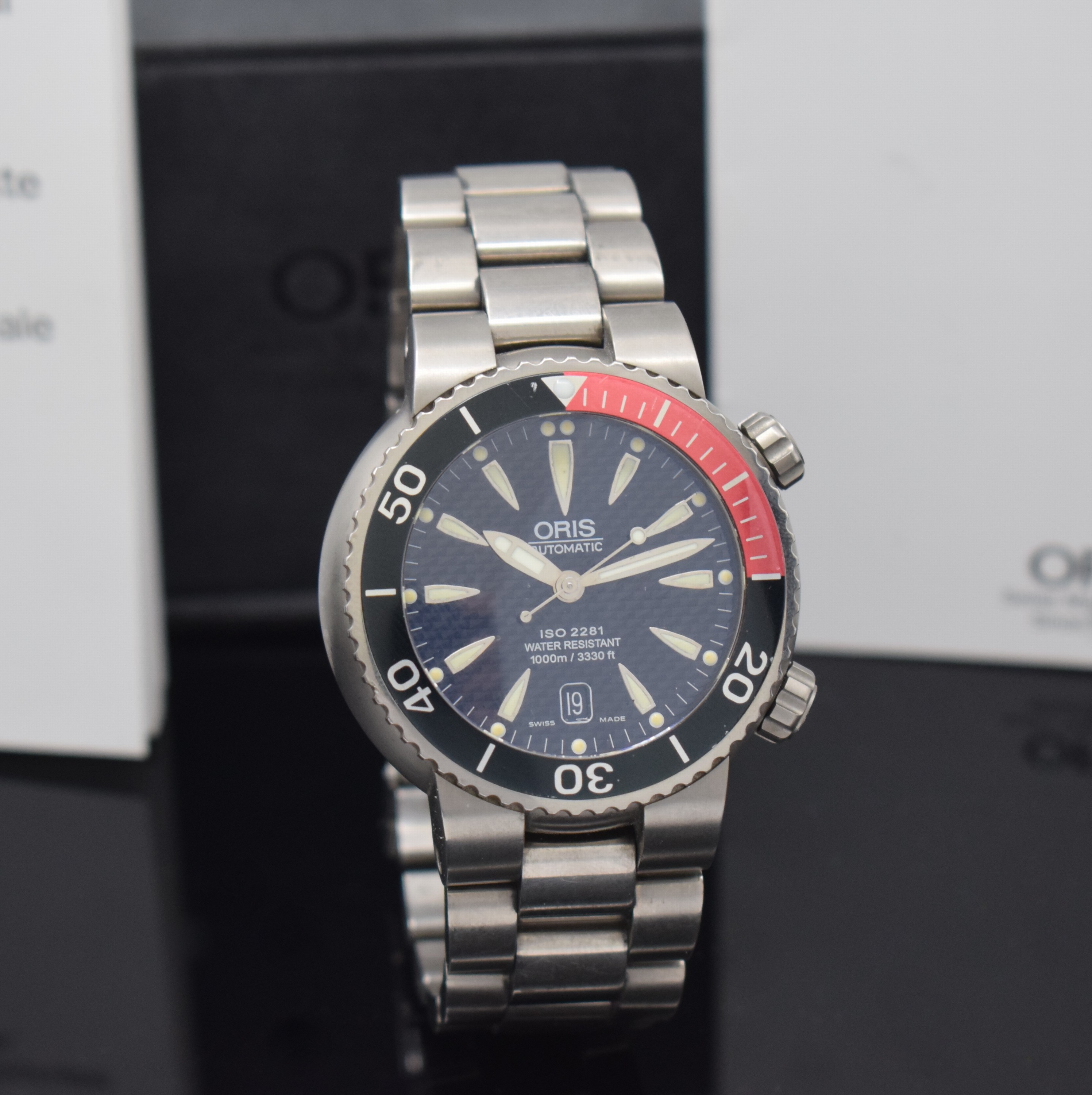 Detail b: ORIS Herrenarmbanduhr TT1 Referenz 633.7541, Automatik, Titangeh. inkl. orig. Gliederband m. Faltschl., Boden und Krone verschr., ab Herst. wasserd., ...