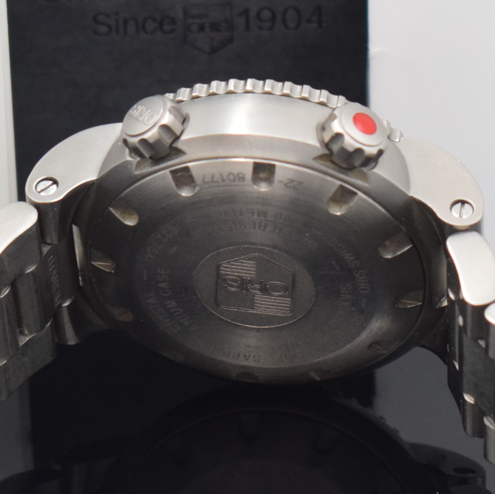 Detail f: ORIS Herrenarmbanduhr TT1 Referenz 633.7541, Automatik, Titangeh. inkl. orig. Gliederband m. Faltschl., Boden und Krone verschr., ab Herst. wasserd., ...