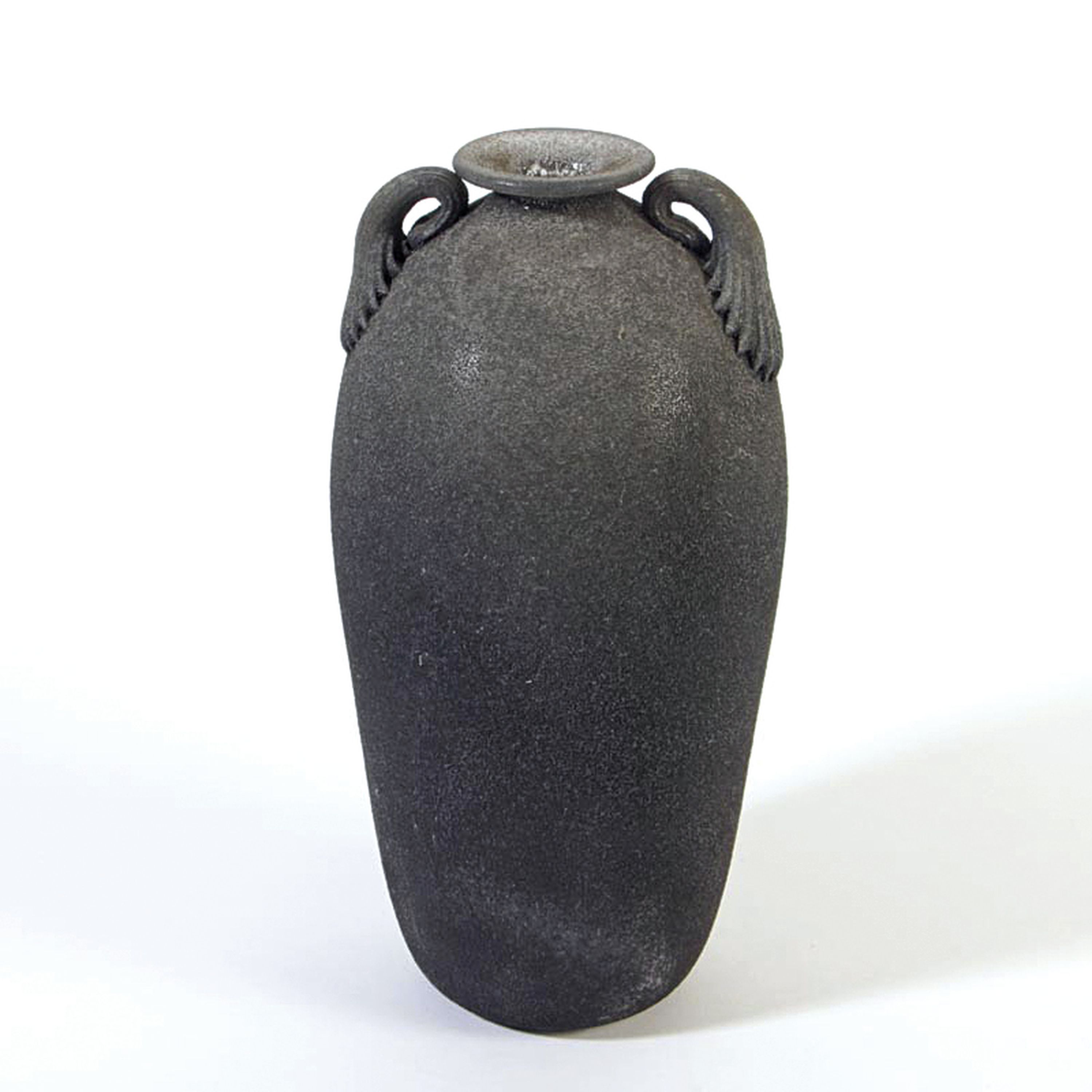 Vetro a Scavo-Vase, Fratelli Toso, Murano, 1950er, Glas, Vetro a Scavo-technik mit grauer Patina, Doppelhenkel, H. 26 cm