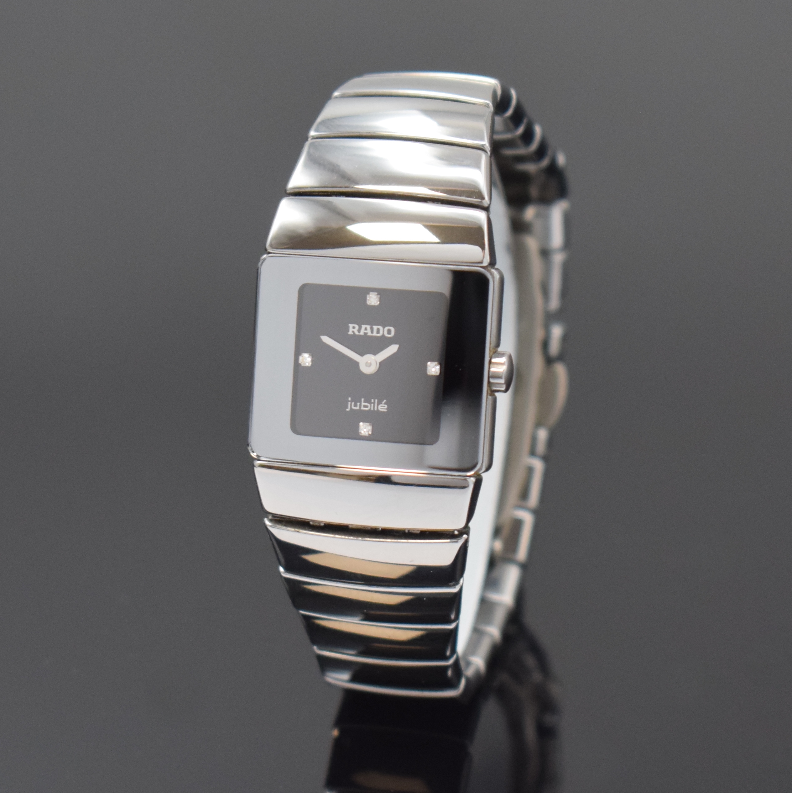 RADO Diastar Damenarmbanduhr Referenz 153.0334.3, Schweiz um 2005, quarz, Boden 4 -fach verschr., orig. Keramikband m. dopp. Faltschl., schwarzes ...