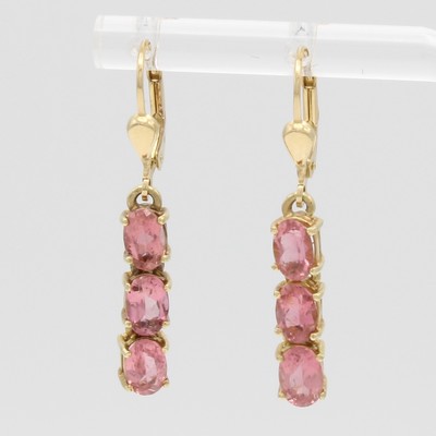 Image Paar Ohrgehänge mit Turmalinen, GG 585/000, 6 rosa Turmaline in Krappenfassungen, ...