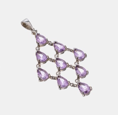 Image Amethyst-Anhänger, Silber gepr., 9 facett. Amethysttropfen zus. ca. 9.0 ct, ca. ...