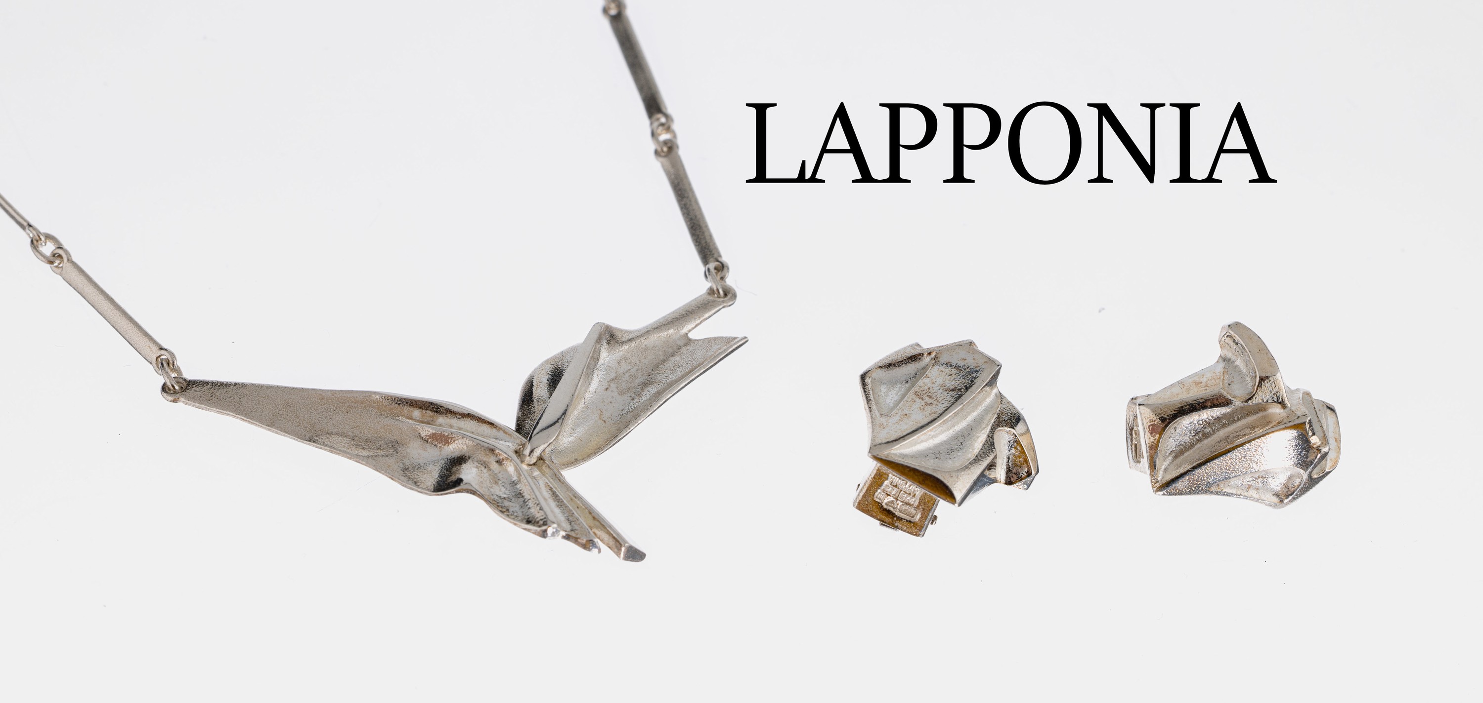 LAPPONIA Schmuckset, Finnland, 925er Silber, best. aus: Collier L. ca. 47 cm, Hakenschließe und Paar Ohrclips, typ. LapponiaDesign