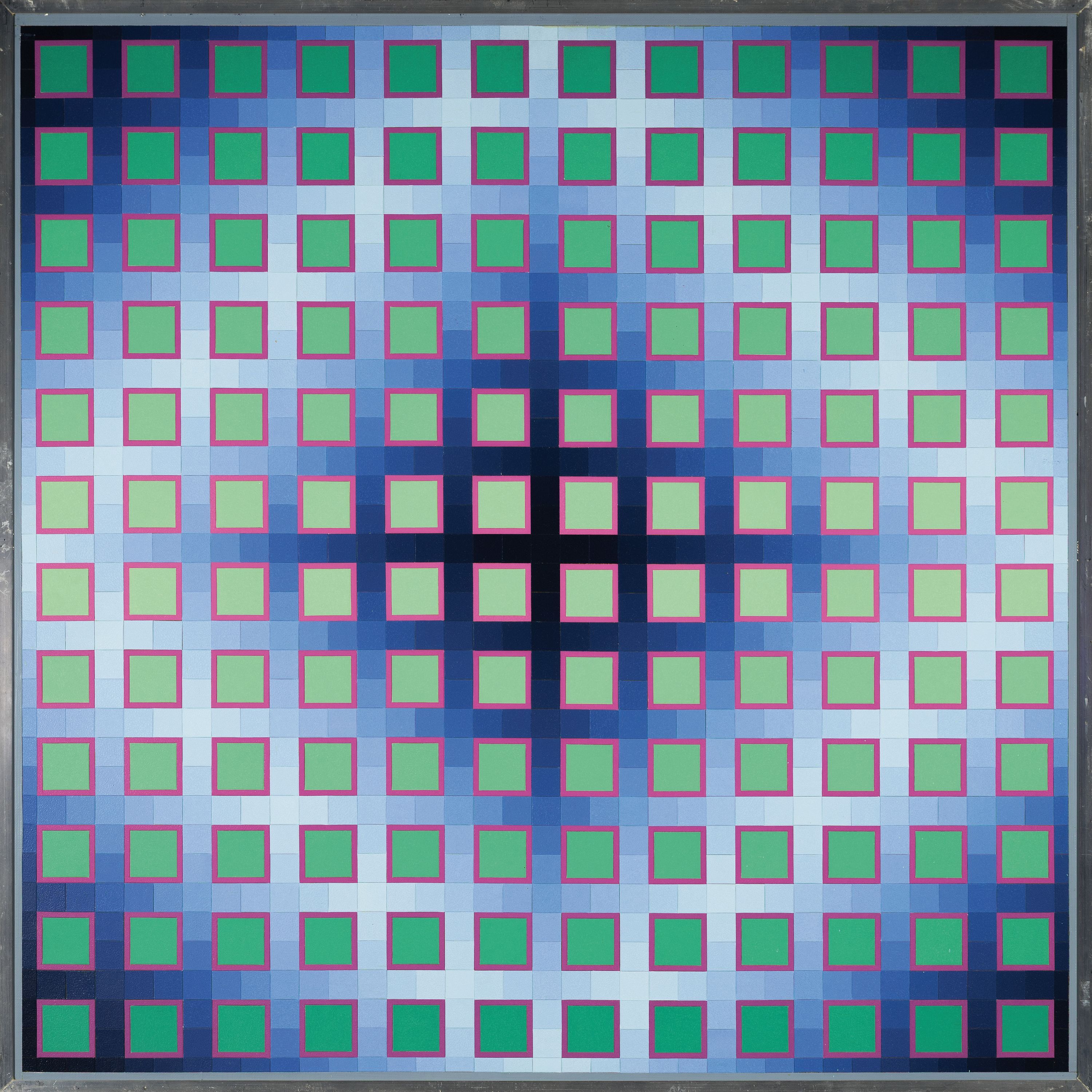 Detail k: Klaus Wendel, 1935 Wollmersheim-2005, Gitterquadrat J4, rückseitig so betitelt, signiert und dat. 1970, ca. 74x74cm, R., Wendel studierte an der ...